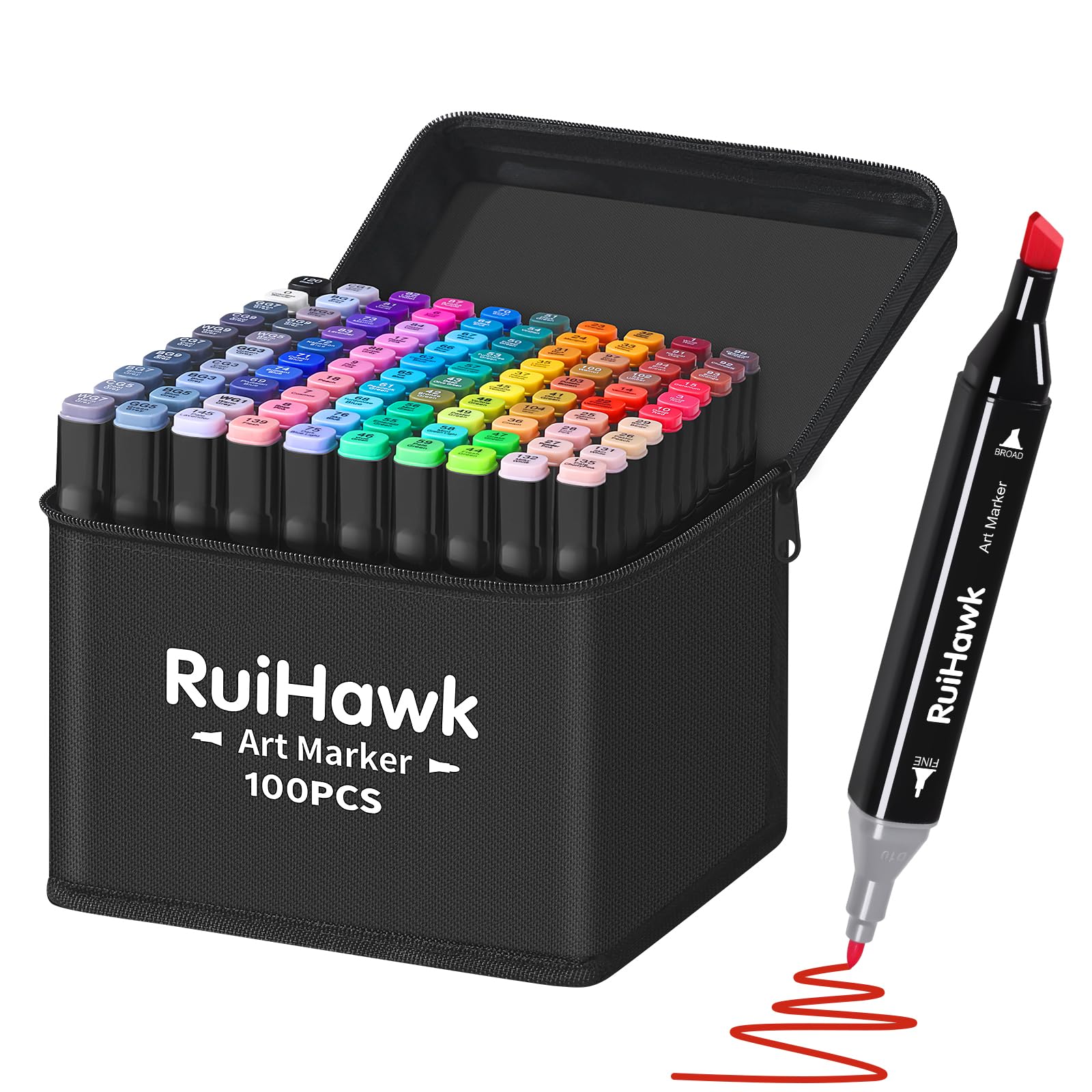 Rotulador de 100 Colores, Rotuladores Alcohol Doble Punta, 2S Secado Rápido Marcadores Permanente con Bolsa de Almacenamiento y Espaciador, Markers para Bocetos, Cómics, Colorear