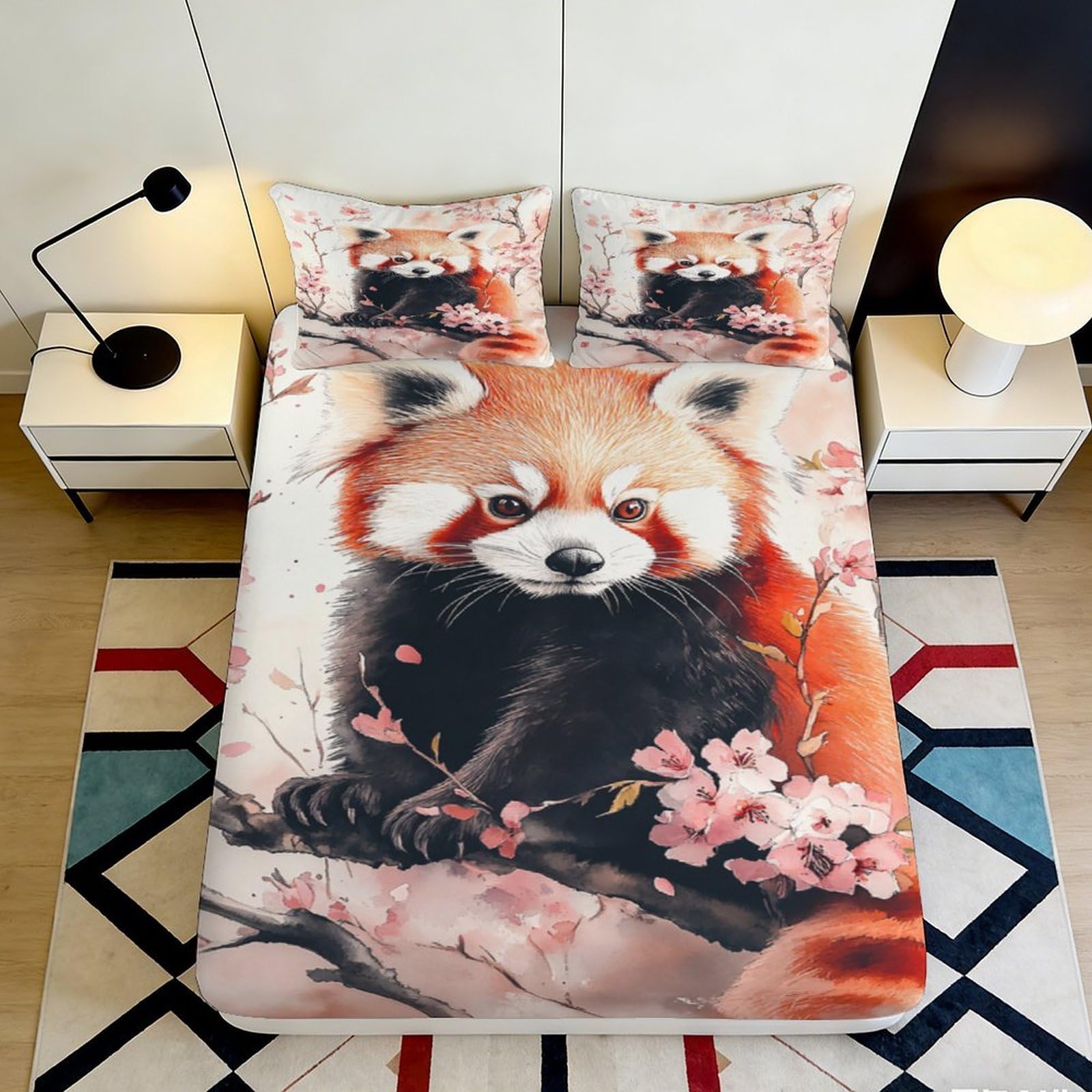 3D Printed Red Panda Blossom Fitted Sheet Microfiber Mattress Cover Non-slip Machine Washable Bedroom Decor 120x200cm 140x200x25cm