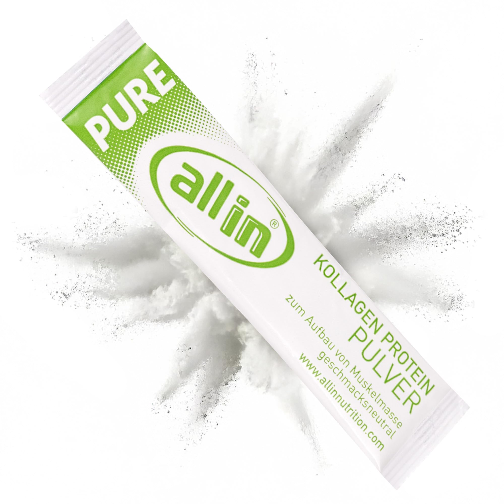 all in® PURE reines Kollagen Protein Pulver 100 x 5g Stick ohne Kohlenhydrate - Sportnahrung hochwertiges Eiweiß ohne Zusatzstoffe ideal zum Muskelaufbau | Geschmacksneutrales Kollagen Pulver vom Rind