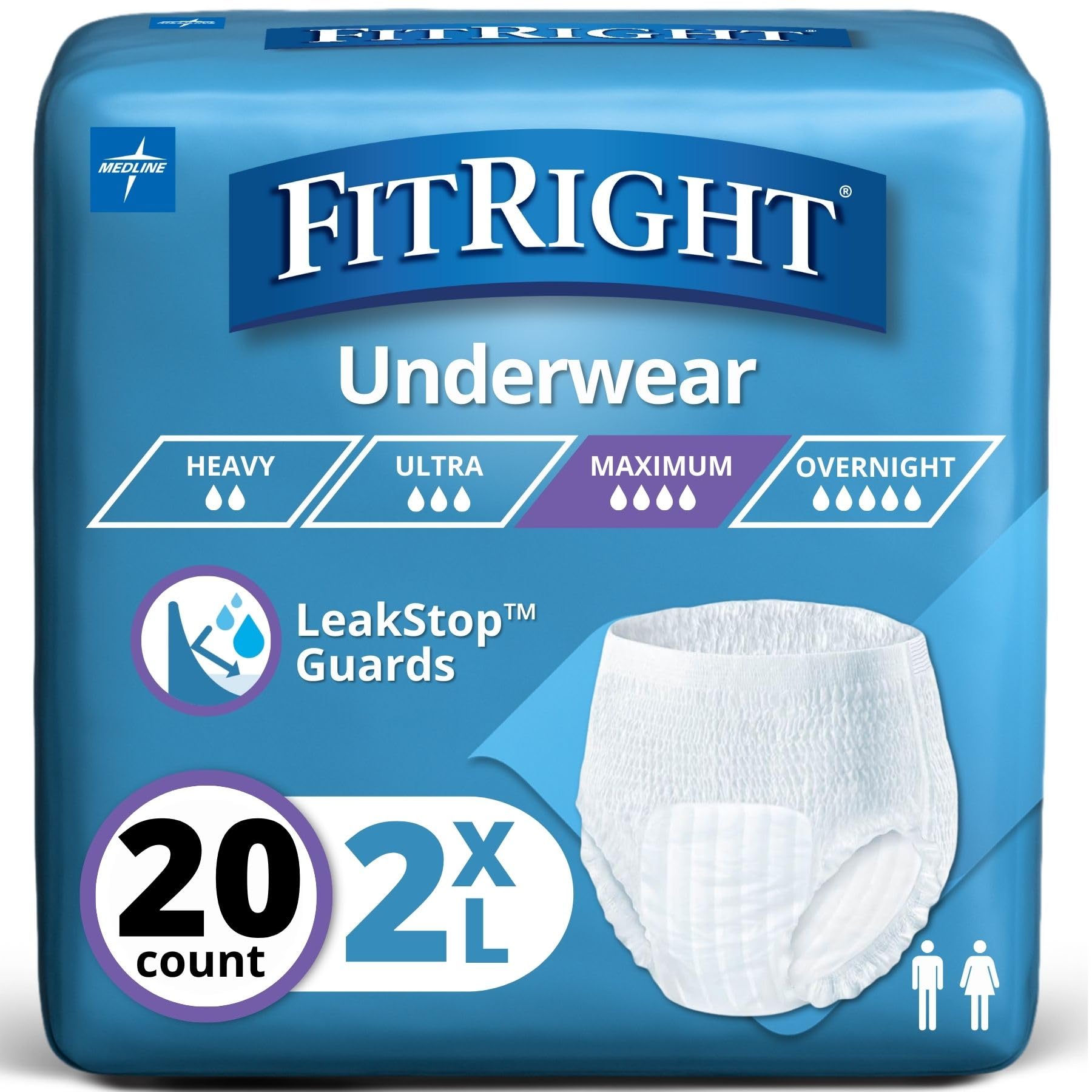 FitRight Adult Incontinence Underwear, Heavy Absorbency, XX-Large, 68-80 (20 Count)