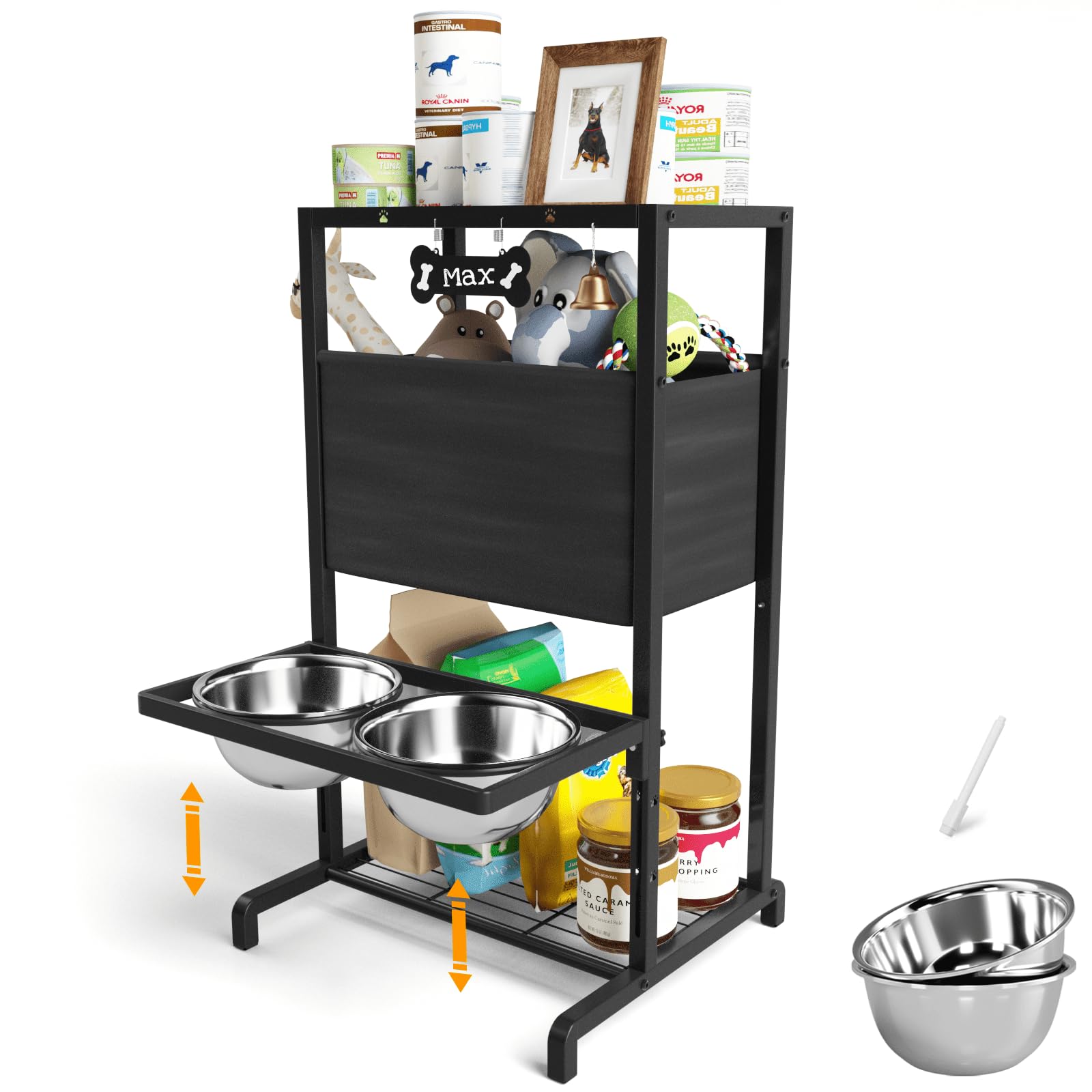 Elevated Dog Bowls, Height Adjustable Raised Dog Bowl Stand (3.5'' to 11''), Multifunctional Lifted Dog Bowl Holder with Pet Food Organizer for Large Medium Small Dogs, Black โ image 1