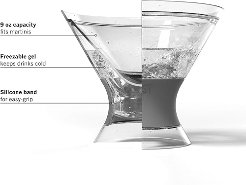 Miniatura 5 de Host Vasos enfriadores de Martini con aislamiento congelado, enfriador de gel de plástico de doble pared sin tallo, juego de 2, 9 onzas, gris