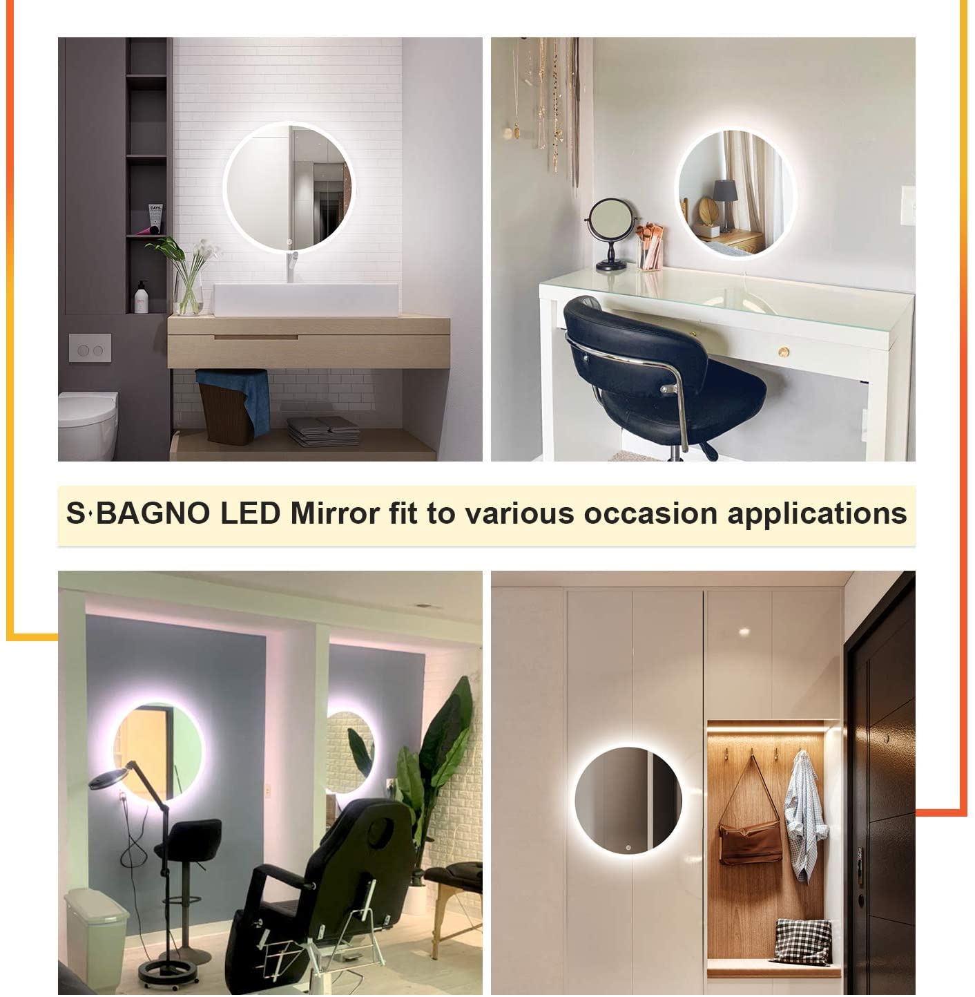 S·BAGNO Round 28" Bathroom Led Mirror with Lights 3 Color Dimmable