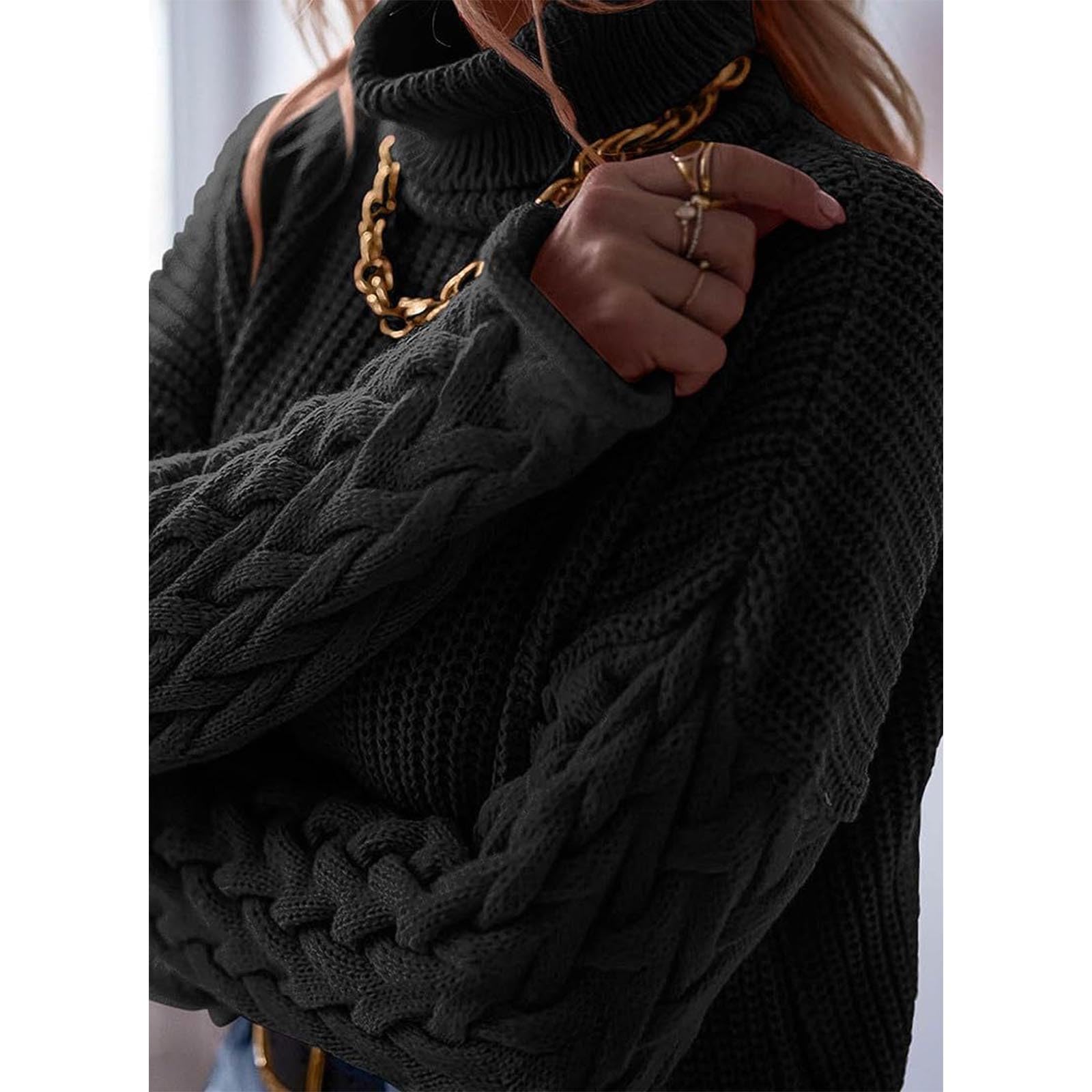 Greabuy Maglione lavorato a maglia a trecce a tinta unita da donna a maniche lunghe autunno inverno pullover felpa per donna maglione casual camicie da donna maglioni da donna felpe a maglia leggere,