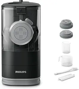 Philips Kitchen Appliances Compact Pasta and Noodle Maker, Viva Collection, Comes with 3 Default Classic Pasta Shaping Discs, Fully Automatic, Recipe Book, Small, Black (HR2371/05)