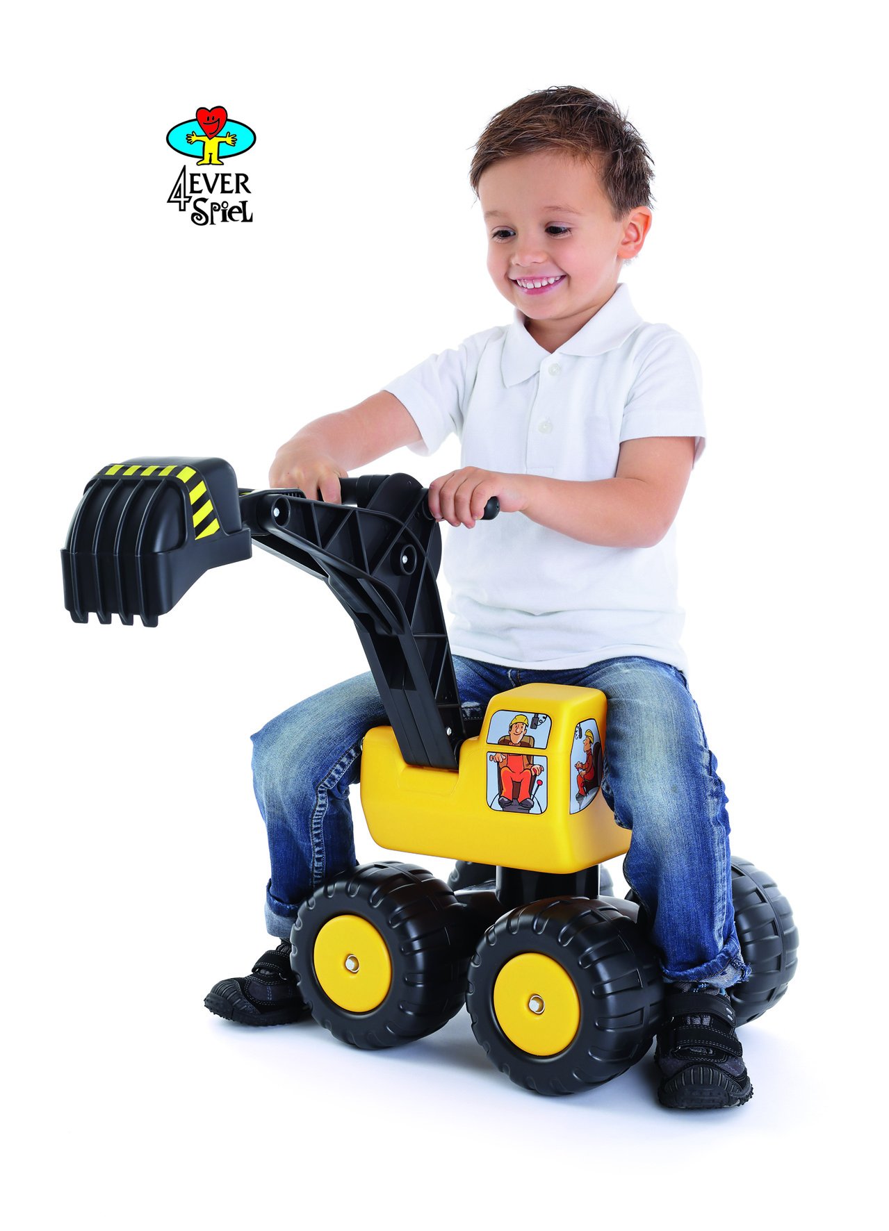 4everspiel/Gowi Mobby-Dig Baumeister 3er Set/Sitzbagger + Bauhelm + Schaufel
