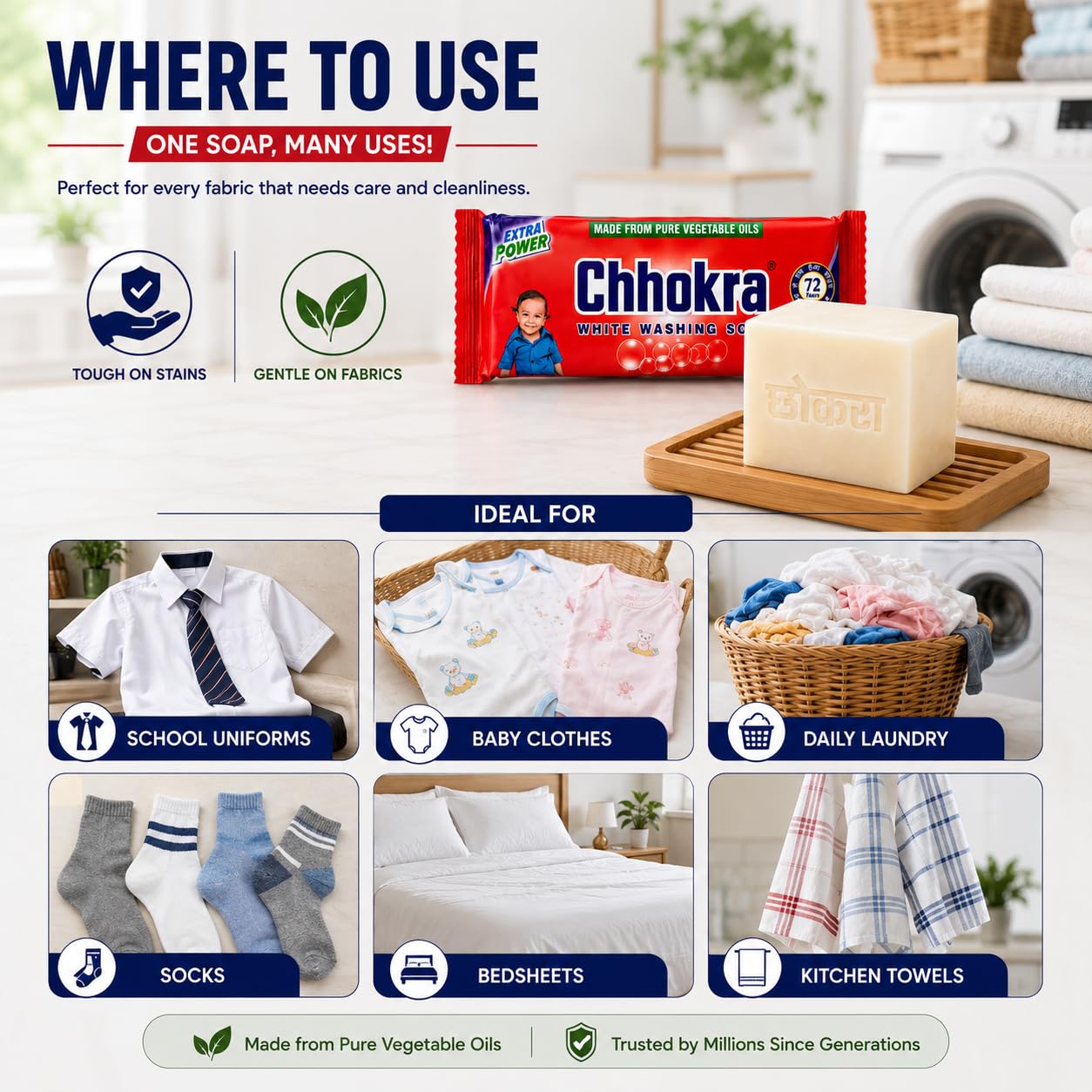 White Washing Bar Soap for Cloths — Original 1952 Formula | Pure Vegetable Oils, Gentle on Hands | Tough Stain Removal, Long-Lasting | Eco-Friendly Laundry Bar Gentle on Fabrics & Hands (1kg, Pack of 1) 3