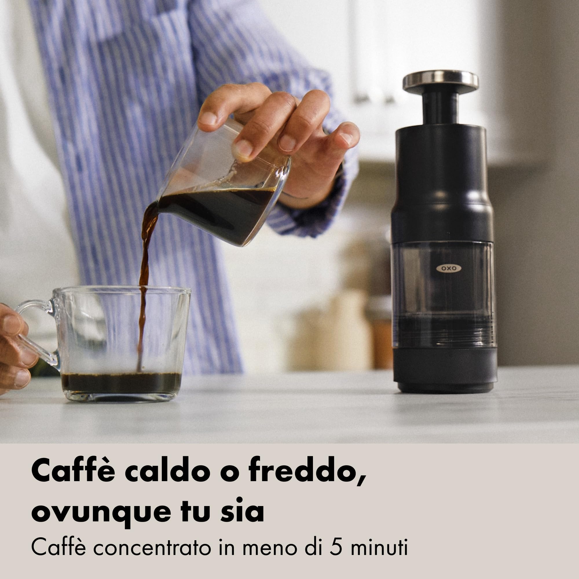OXO Brew Rapid Brewer - Caffettiera manuale portatile, filtro in acciaio inossidabile integrato, resistenza regolabile, compatta e leggera, non sono necessari cialde o filtri di carta