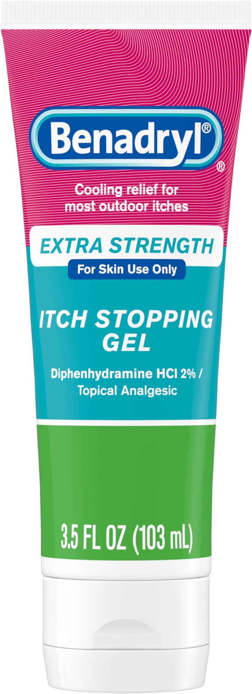 Benadryl Extra Strength Anti Itch Relief Gel, 2% Diphenhydramine HCl, Relief from Insect Bites, Sunburn & More, Great for Camping Essentials, 3.5 fl oz