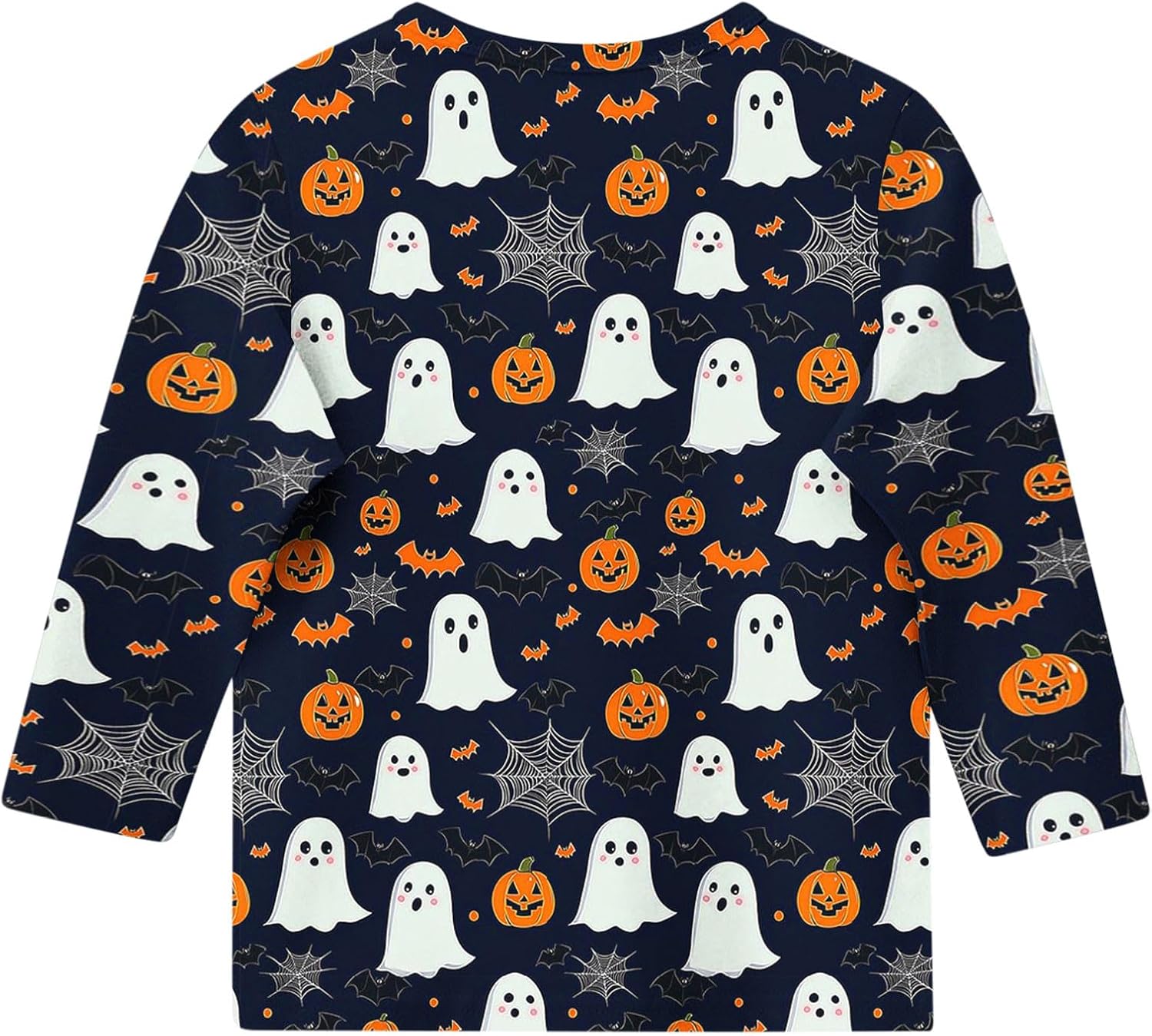 Girls Cute Book Ghost Grid Halloween Long Sleeve Pullover Tee
