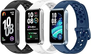 [YOFITAR] for Huawei Band 10/9/8 交換バンド 【3本セット】 ファーウェイバンド10 スマートウォッチ対応 シリコン製 通気 防汗 防水 おしゃれ 交換簡単 Huawei Band 10/9/8 アクセサリー 公式と同じデザイン 金属コネクターで長持ち 可愛い（ブラック、ホワイト、ブルー）