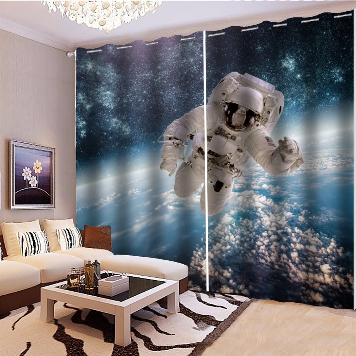 Astronaut Weltraum Vorhang Blickdicht B 183 X H 214 cm Universum Gardinen mit ösen Polyester Schallschutz Vorhänge 2er Set für Jungen Mädchen Wohnzimmer Schlafzimmer Home Dekoration