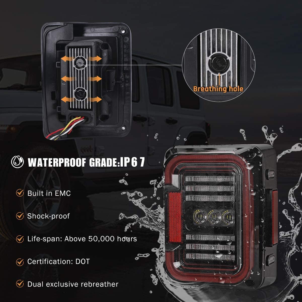 Fanali Posteriori A LED Per Jeep Wrangler JK/JKU 2007-2018 – Lenti Trasparenti A Forma Di C, Fari Stop E Retromarcia, IP67, Aggiornamento Plug And Play (Coppia)