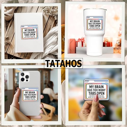Miniatura 3 de Calcomanías abiertas con texto en inglés "My Brain Has Too Many Tabs" (Mi cerebro tiene demasiadas pestañas), divertidas citas sarcásticas, humor,