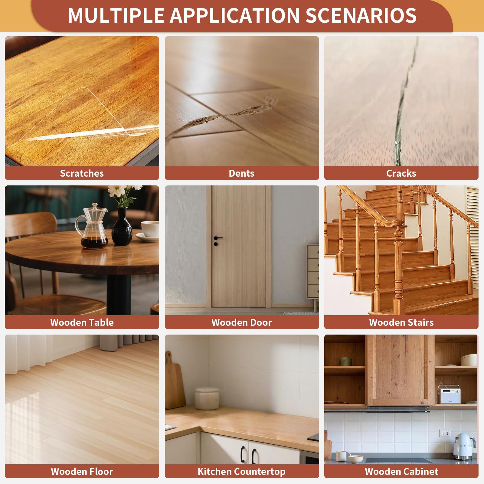 Kit Riparazione Legno 8 Colori Marrone, Stucco per Legno, Stucco per Legno Riempitivo, Cera per Legno, Stucco Parquet, Cera Legno per Riparare Graffi, Crepe e Fori su Laminato e Legno