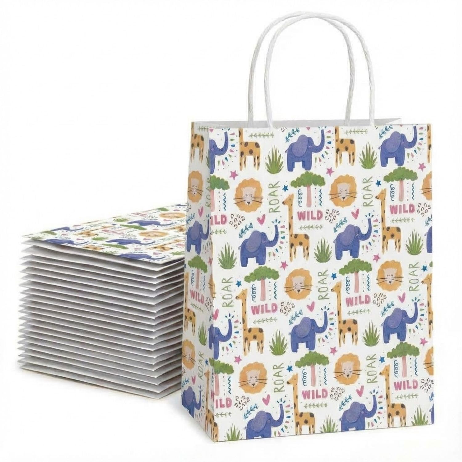 FunBlast 10Pcs Paper Bags with Handles – Reusable Paper Bag, Kraft Carry Bag for Gifting, Shopping, Weddings, Birthday, Return Gifts, Party Favors & Packaging (Animal-Print)-image-10