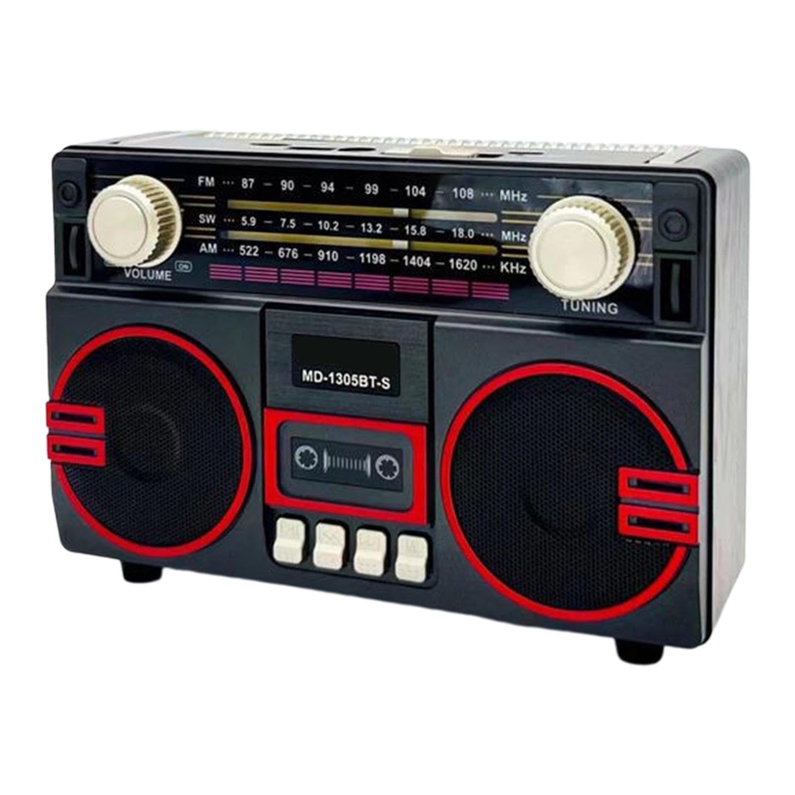 Radio AM/SW portátil con altavoz en diseño vintage, ligera e ideal para mujeres, hombres, padres y personas mayores, negro y rojo