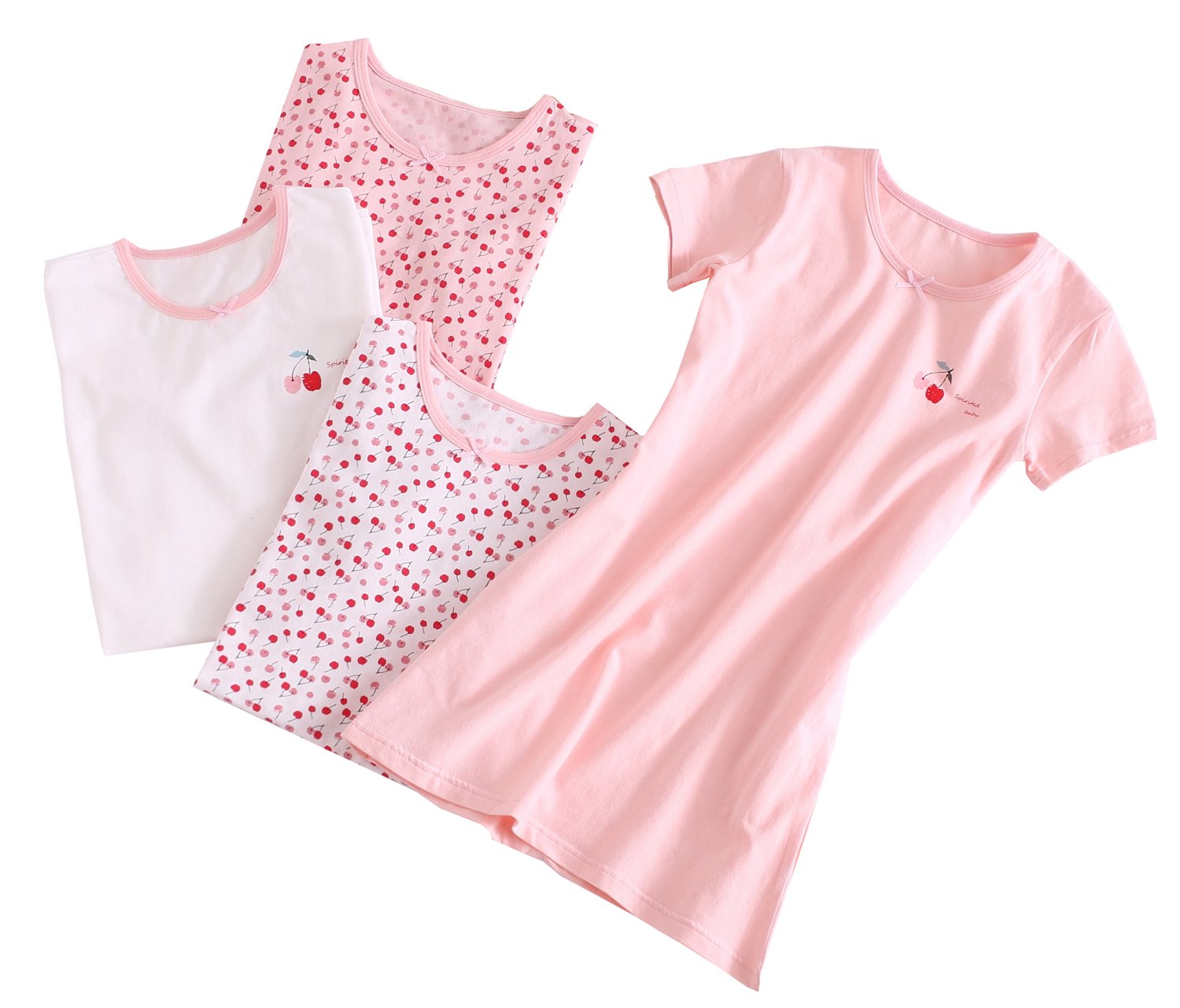 ABClothing Fille Chemise de Nuit en Coton Cerise Girls Rose 24 Mois -12 Ans