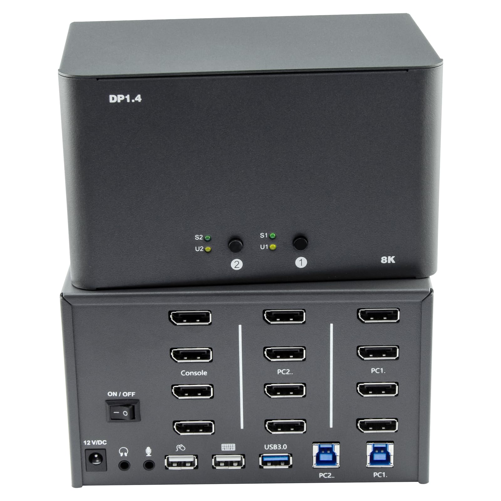 KVM Switch 4 Monitors 2 Computers, 8k Displayport Switch with USB 3.0, Jack, 4 Computers Share a Set of Keyboard, Mouse, Support Windows/Mac/Linux (