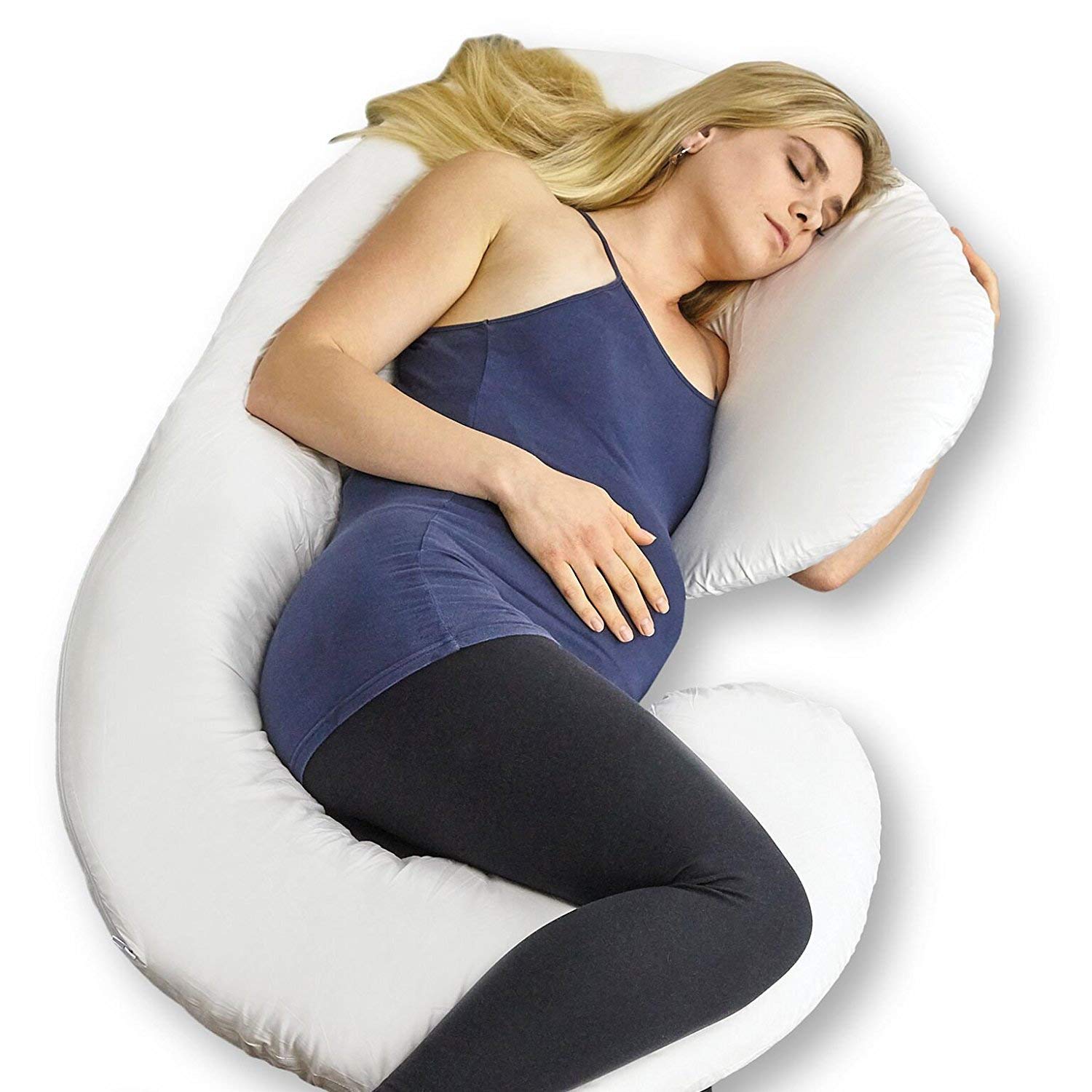 SNOOZY Ultra Soft C-Shape Pregnancy Pillow/Maternity Pillow Multi Purpose with Removable Cover & Zip- White