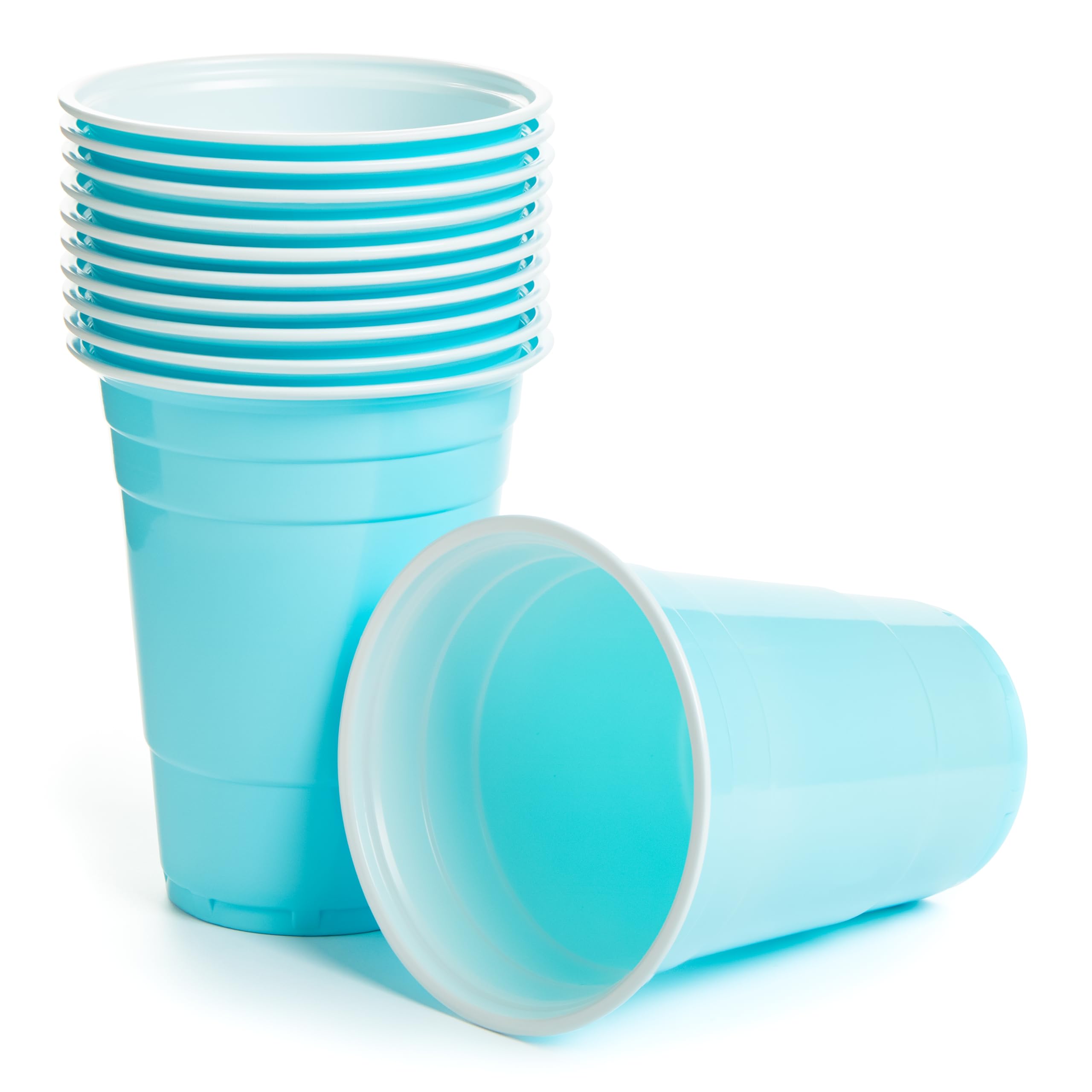 Persy Party Reusable Beer Pong Cups for Party (25 Pack) - Colourful Easy Grip 16oz Plastic Cups - BPA-Free & Shatterproof Plastic Drinking Cups for Beer, Cocktail, Soda & Cold Drinks - Baby Blue