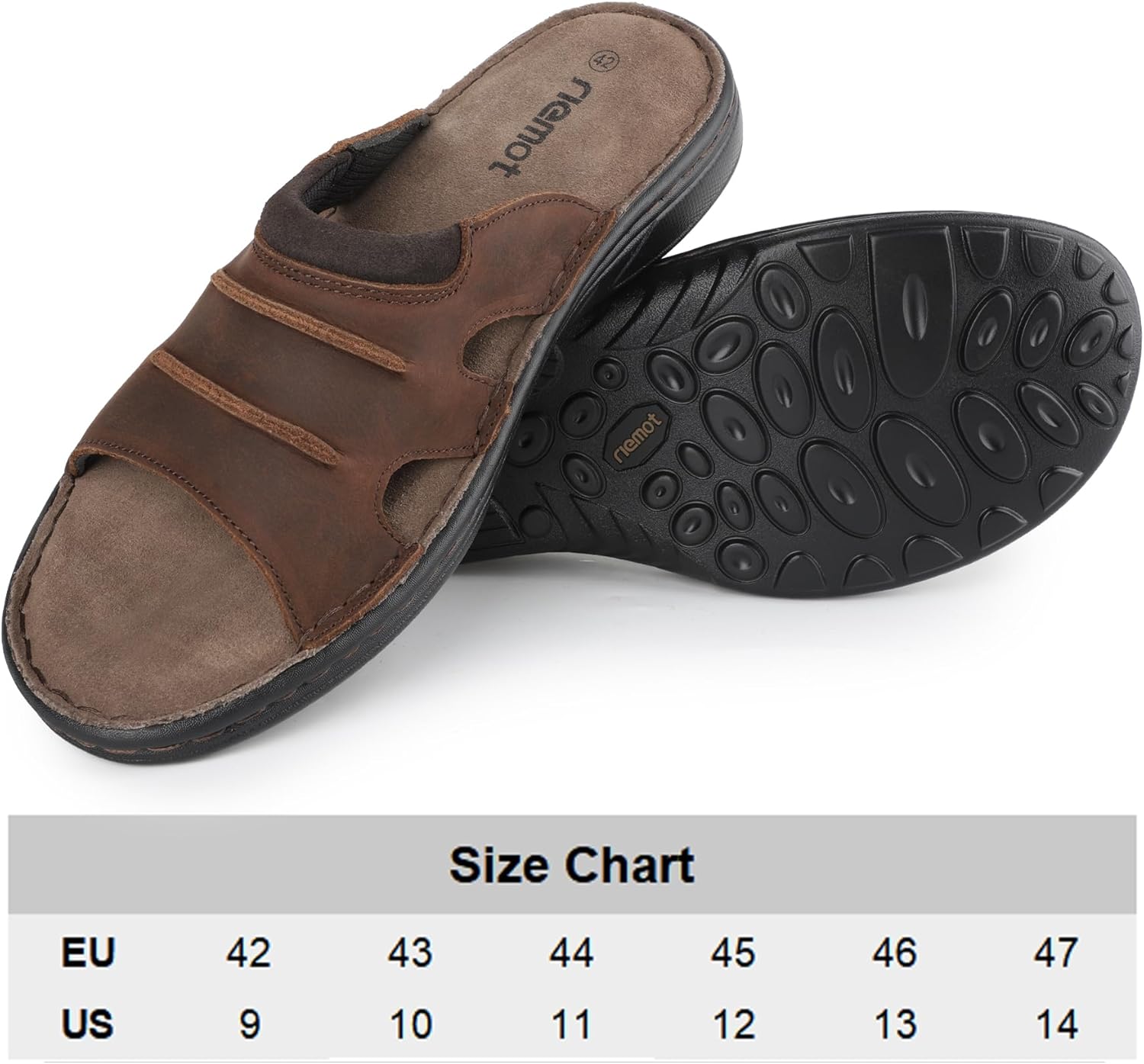 riemot Mens Leather Slide Sandals Comfortable Lightweight Summer Beach Slides with Memory Foam Footbed Casual Walking Cushioning Slip on Sandal Indoor & Outdoor US 9-14 - Image 7