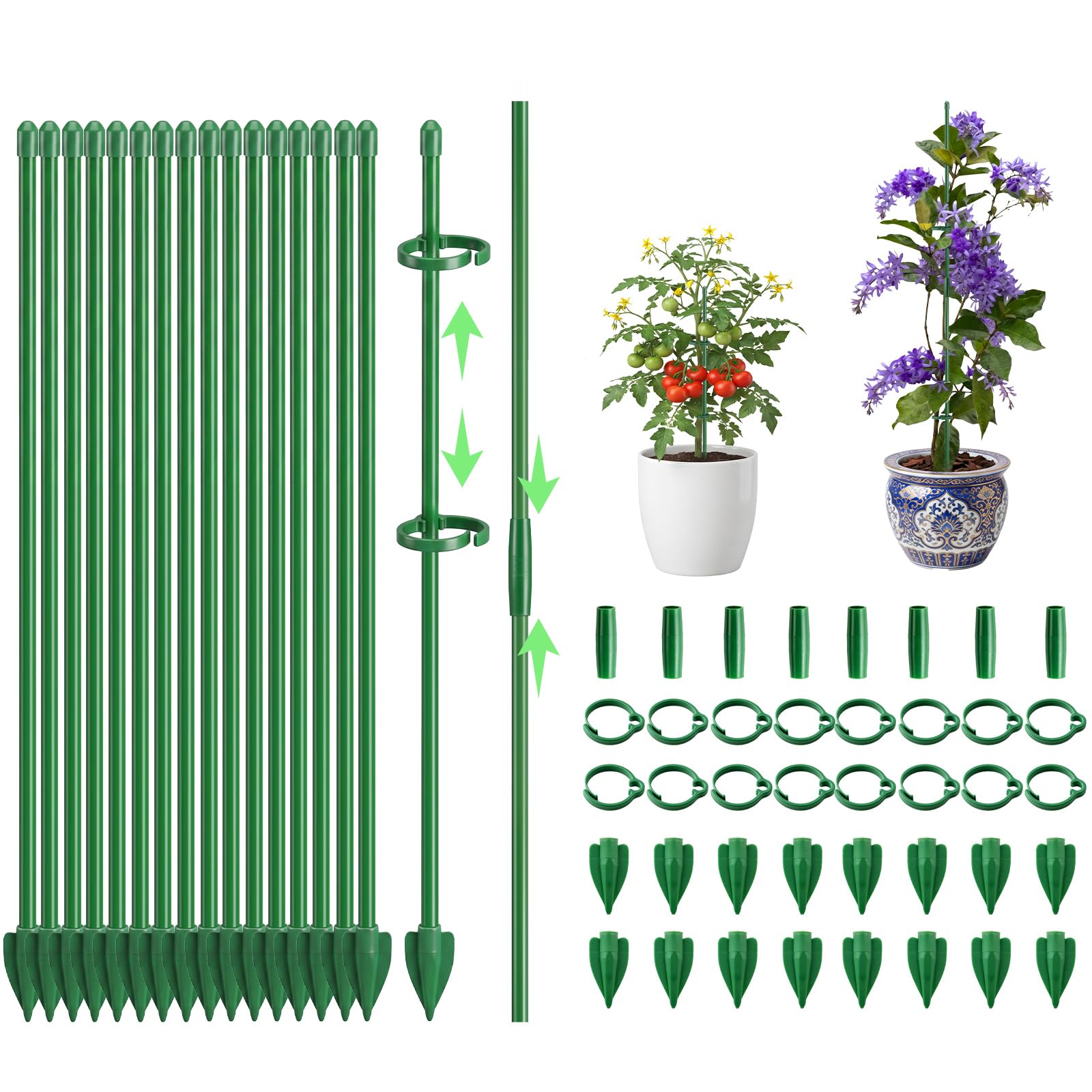 72 Pcs Adjustable Plant Support,30cm Plant Sticks Support with Plant Clips