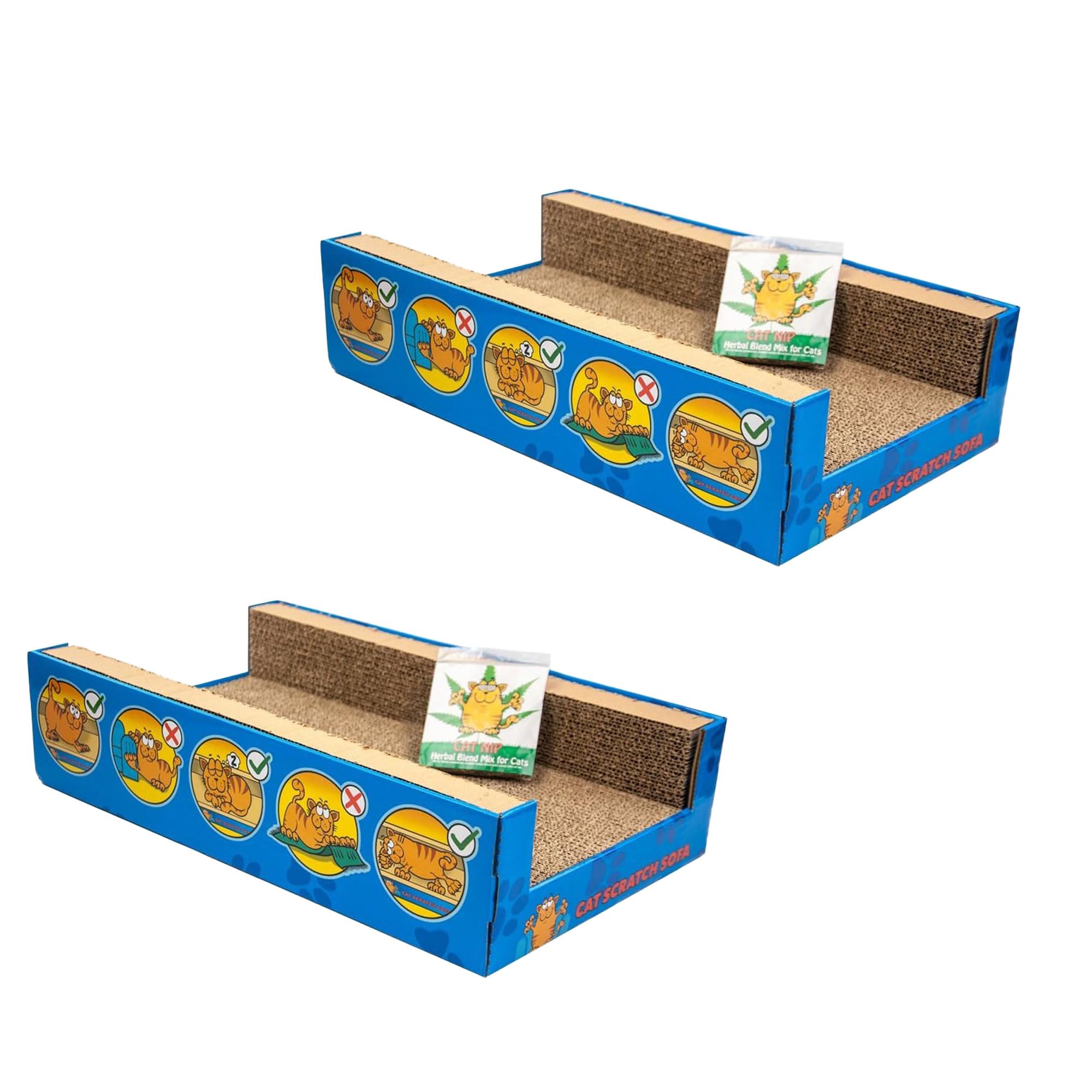 PetzTrendz Cat Scratching Bed Corrugated Cardboard Scratcher Luxury Pet Lounge Sofa Indoor Cats Scratch Pad Double-Sided Usability with Catnip (2 Pack - Cat Sofa Bed)