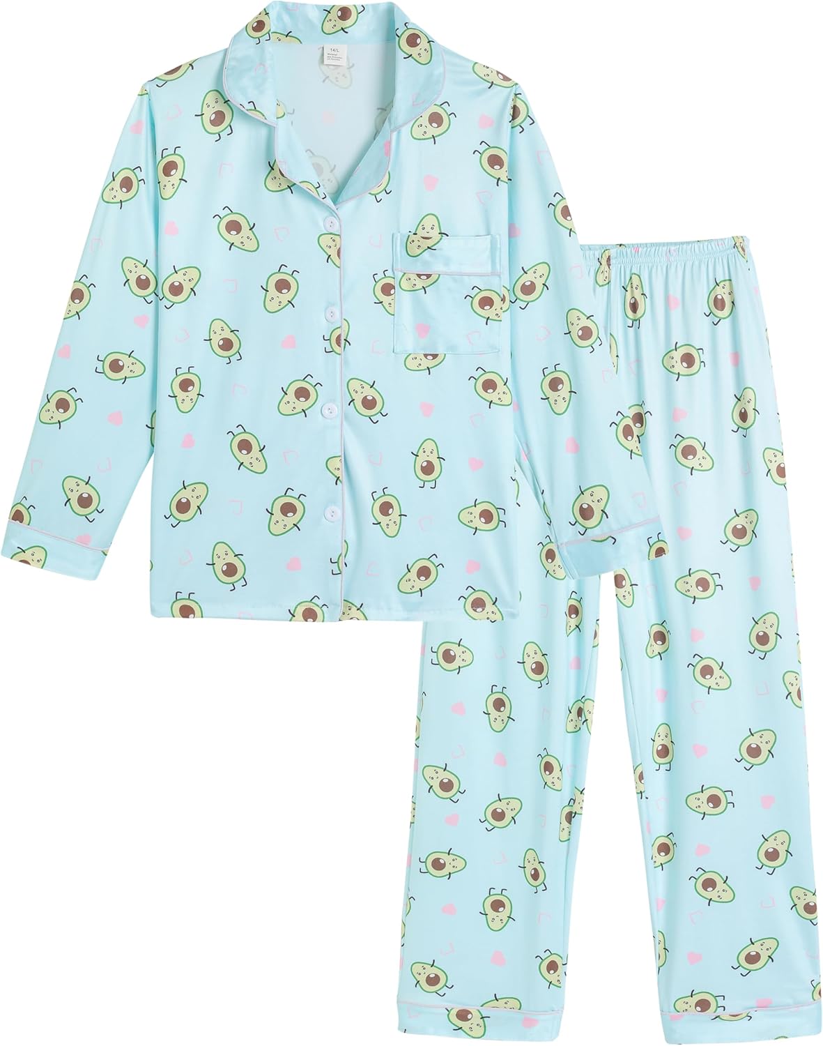 Girls Button Down Long Sleeve Pajama Sets Winter 2PCS Cartoon Sleepwear with Pockets for Teens PJS Size 8 to 16