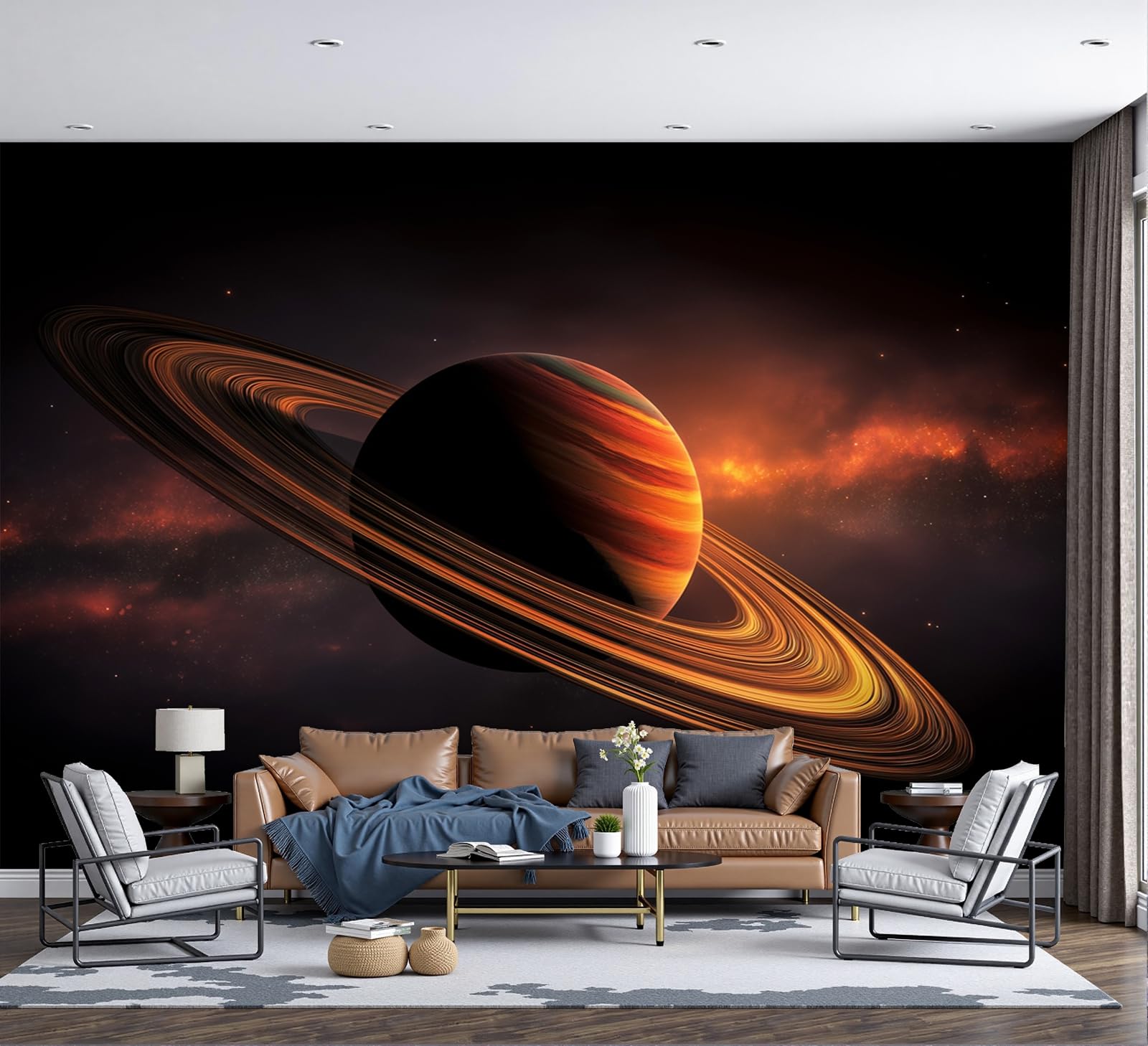 Mural de pared Saturno Astronomía Ciencia Ficción, Papel Pintado Fotográfico Seda, 350 x 256cm (ancho x alto) para Decoración del Hogar, Salón, Dormitorio, Habitación Infantil