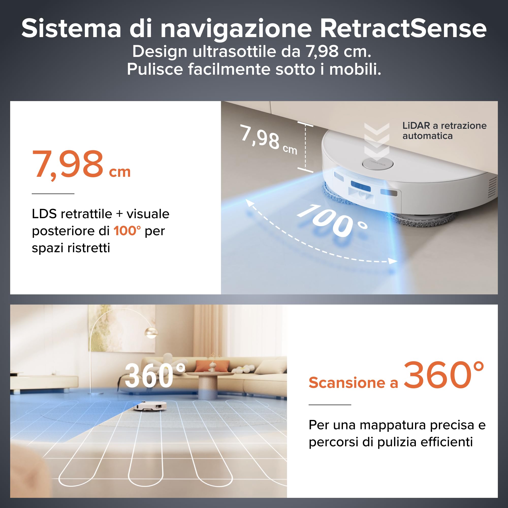 roborock Qrevo EdgeT Robot Aspirapolvere Lavapavimenti con LDS Retrattile | 7,98 cm, Antigroviglio, Autopulizia Panno 75°C, Stazione Tutto in Uno, Modalità Tappeti, Bianco