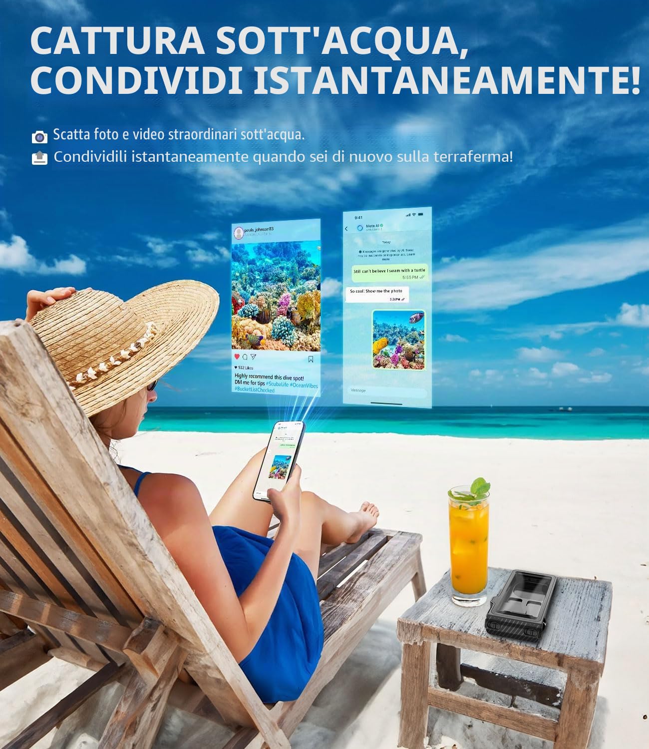 custodia impermeabile per snorkeling – subacquea touch screen universale per foto e video su iPhone 16/15/14 Pro Max e Samsung Galaxy S25/S24 Ultra fino a 6,9