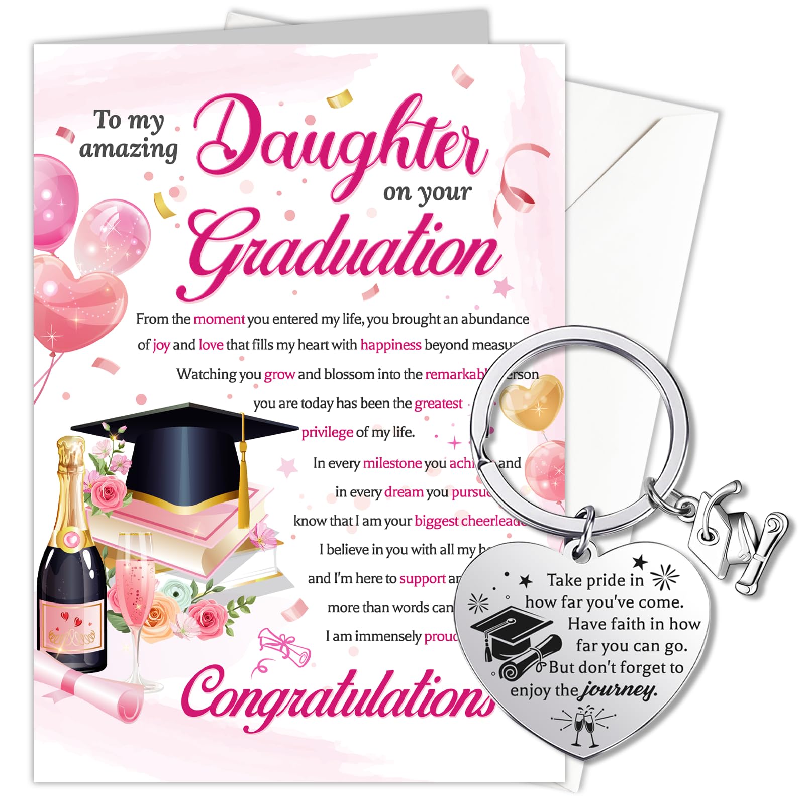 HOWAF Graduation Card Daughter, Congratulations Card with Keyring, Graduation Gifts for Daughter, A5
