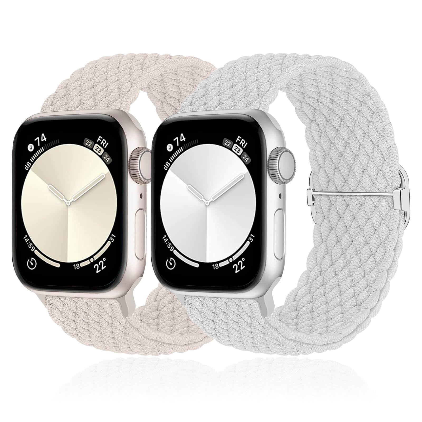 MATCHEASY Braided Solo Loop Compatible with Apple Watch Straps 38mm 40mm 41mm, Adjustable Stretchy Bands Elastic Sport Wristbands for iWatch Series 9 8 7 6 5 4 3 2 1 SE, for Men/Women, 2 Pack.