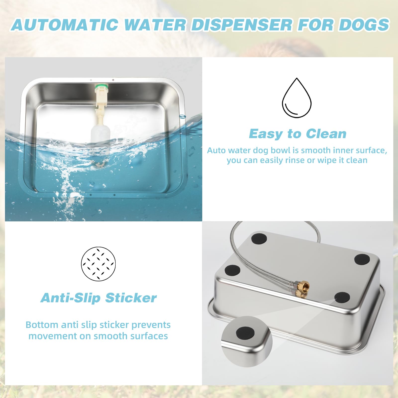 Dispensador automático de agua para perros de 3 galones, dispensador de cuenco de agua grande para perros para exteriores, cuenco de acero inoxidable para bebedero, llenado automático, para ganado