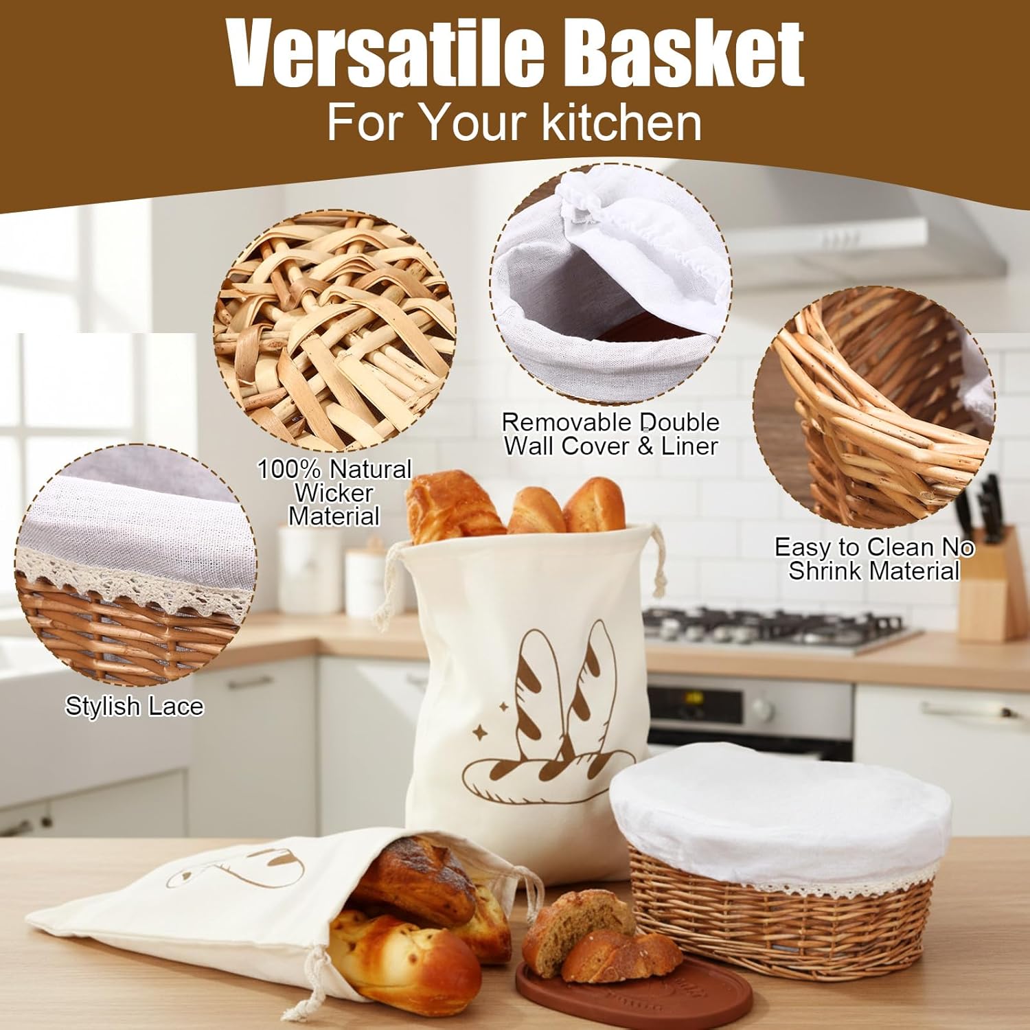 Bread Warmer Basket with Stone 12" x 9" Includes Linen Towel Handmade Wicker Bread Sourdough Basket with Warmer Stone for Easter Gifts Serving Tortilla Sourdough Terracotta Hostess