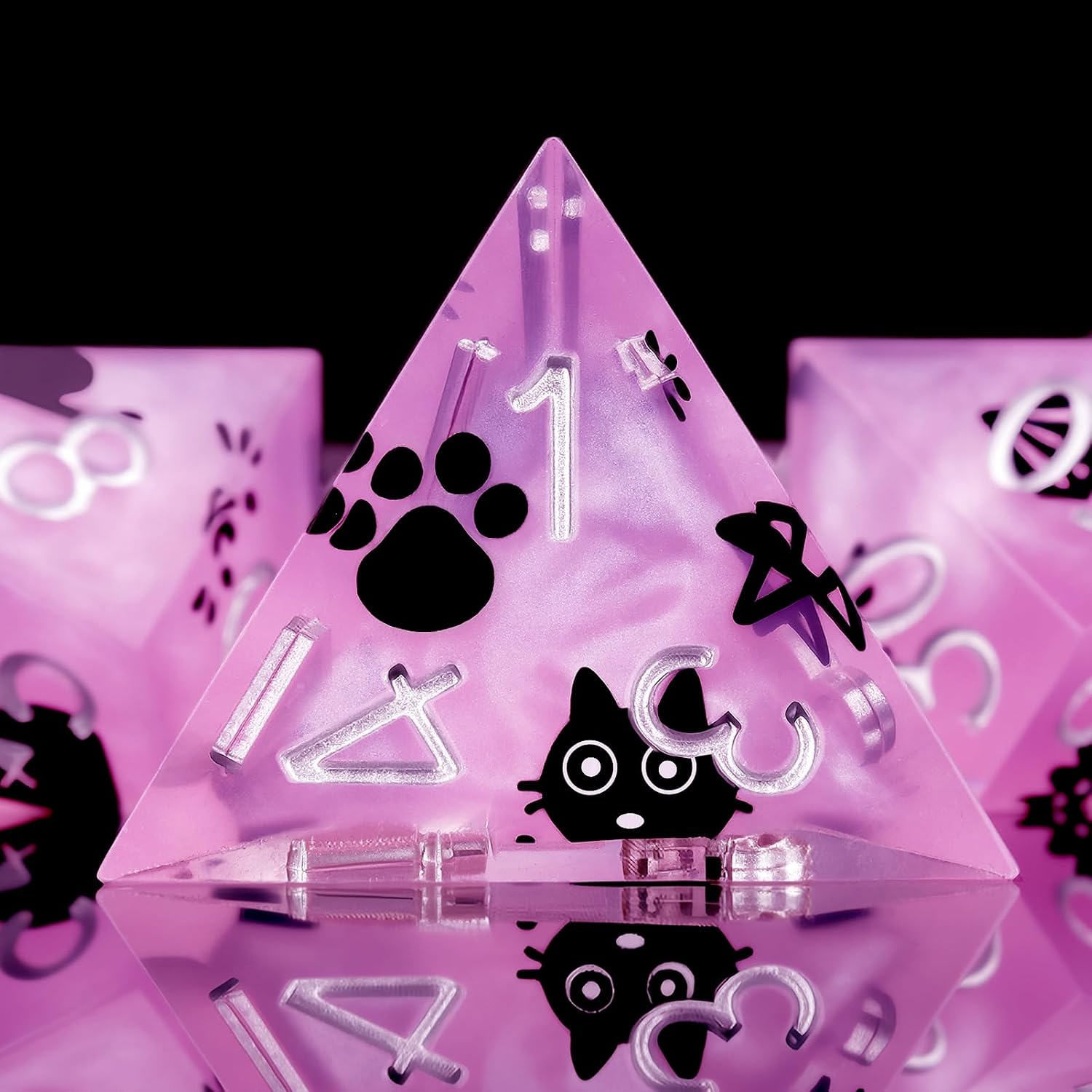 Haxtec Cat DND Dice Set Purple Sharp Edge Resin Dice Set with Dice Case, Handmade D and D Dice Polyhedral D&D Dice Set for TTRPGs Compatible with Dungeons and Dragons DND Gifts