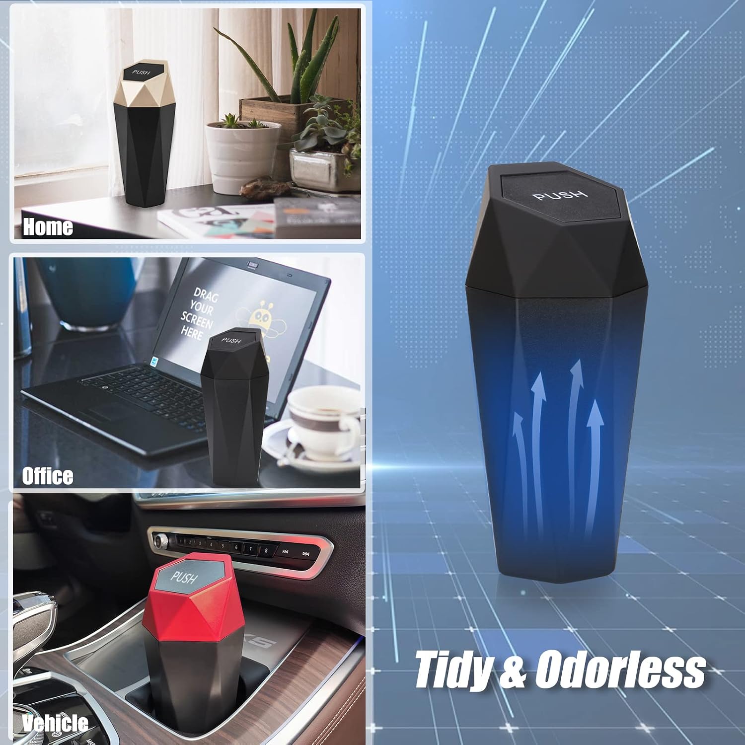 SINSEN Car Trash Can, Garbage Bin Mini Trashcan, Interior Automotive Accessories, Vehicle Waste Holder with Lid, Organizer for Auto and Truck, Car Essentials Dustbin, 2 Pack, Golden