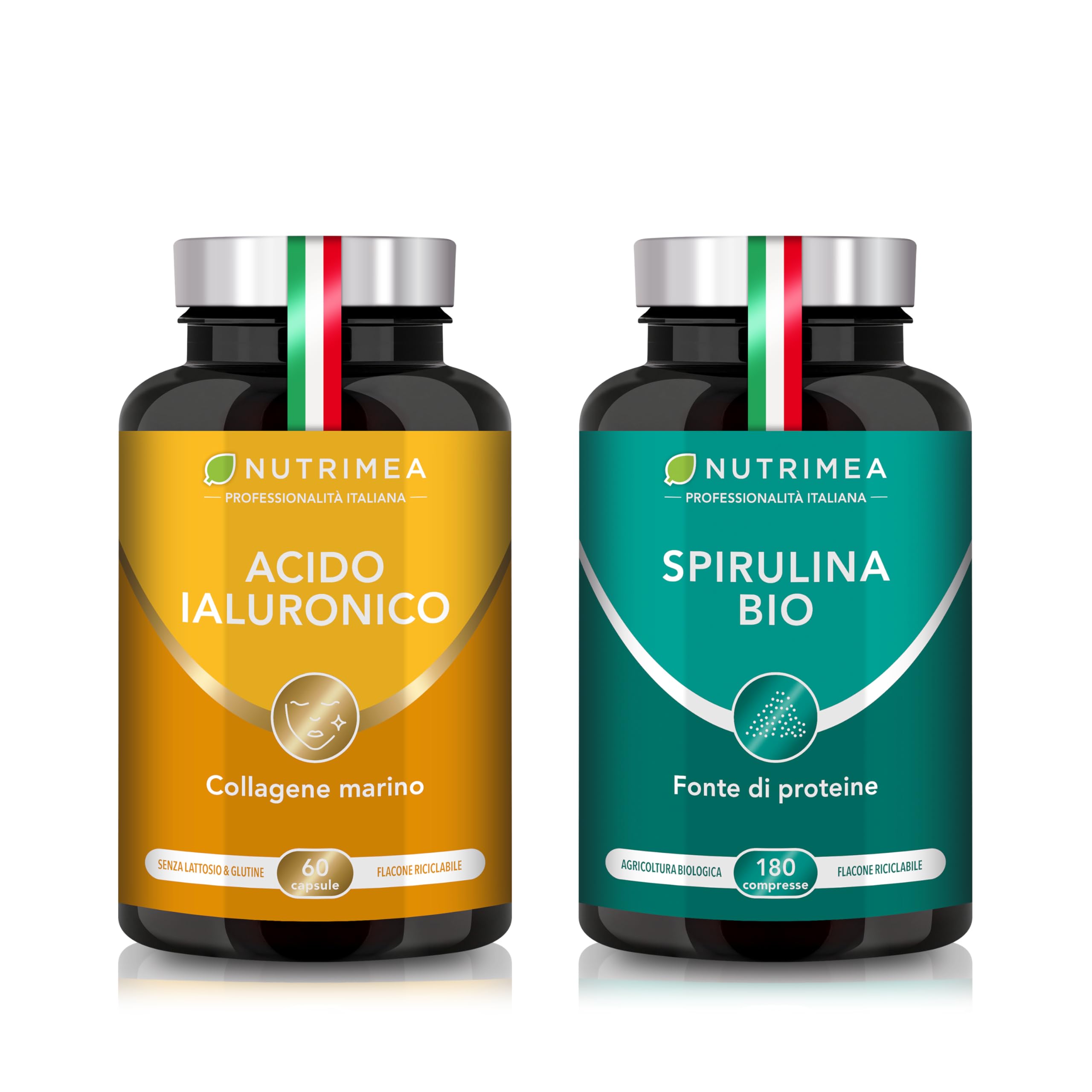 Pack Pelle & Bellezza | Acido Ialuronico + Spirulina | Idratazione, Elasticità, Antiossidanti | Nutrimea