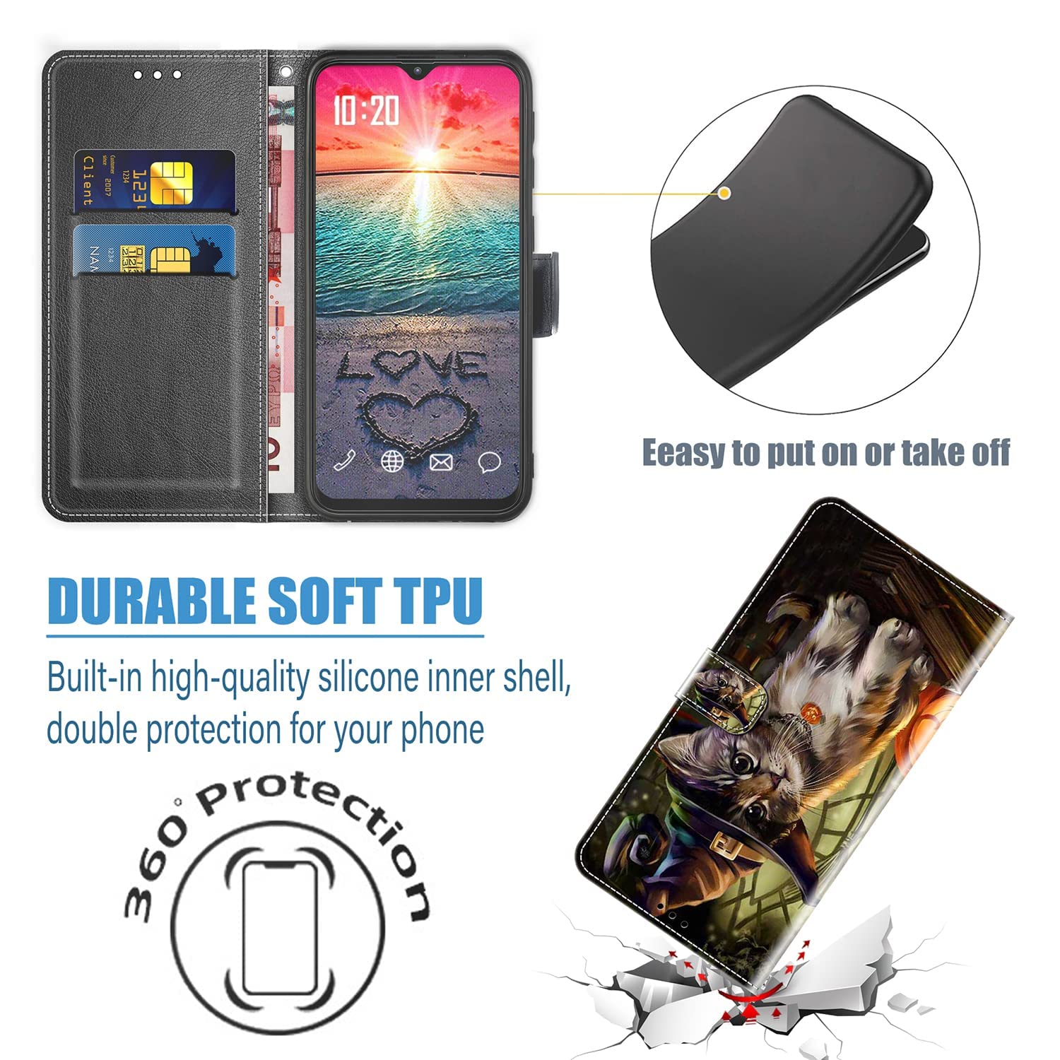 Conber Cover per Huawei P20, Custodia in Pelle PU con Interno TPU Antiurto, Serie Gatto e Albero Flip Case Cover Custodia Portafoglio per Huawei P20 - Lavanda