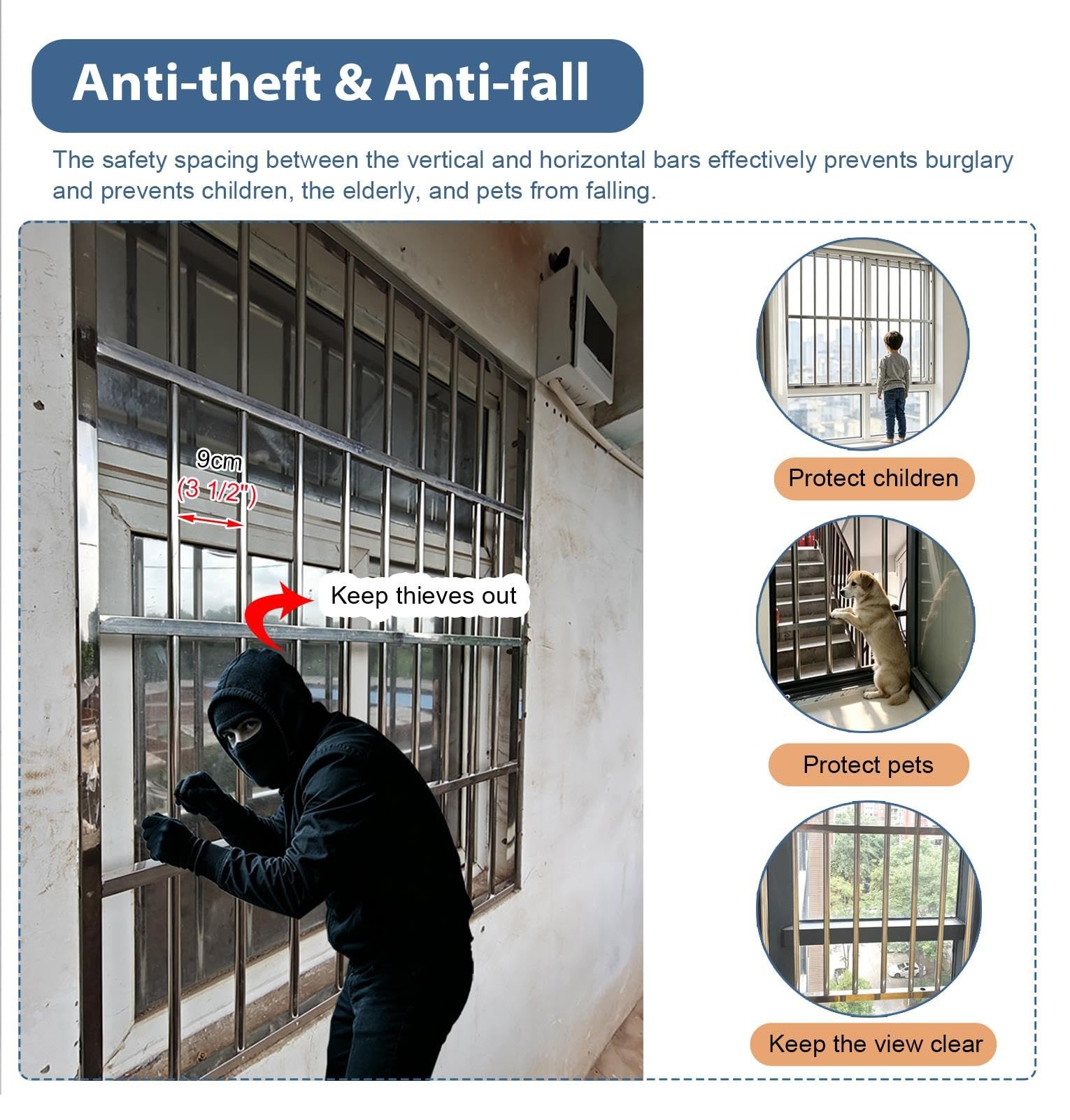 Inferriate per Finestre Barra di Sicurezza Antifurto per Finestre | Resistente e Adatta Cancello di Protezione per Finestre, Rete di Sicurezza Esterna in Acciaio Inox 304, Griglia di Sicurezza