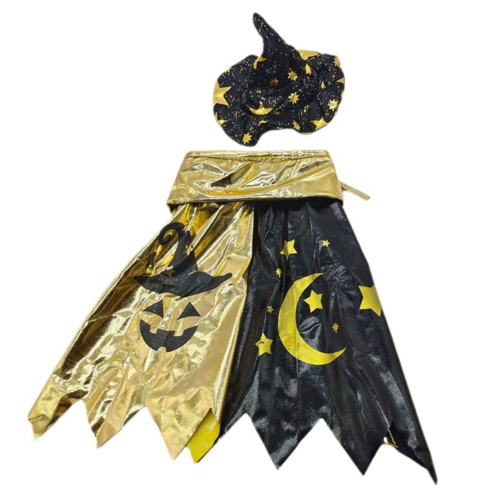 Juego de sombrero de mago de gato, disfraz de mago para mascotas, disfraz de brujo para Halloween, juego de gorro de brujo para gato, cachorro, perro pequeño, negro y dorado