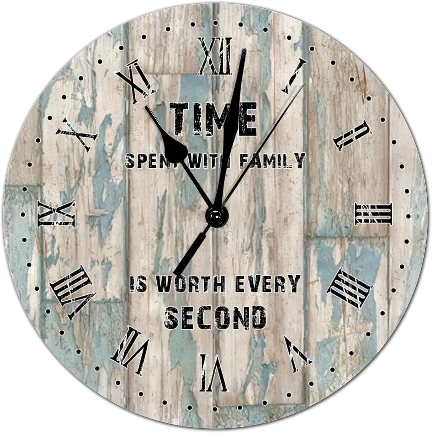 15x15in Round Wood Country Rustic Wall Clock Time Spent with Family is Worth Every Second Roman Numerals Wooden Clock Silent Non-Ticking Battery Operated Large Clocks for Living Room Wall Decorate