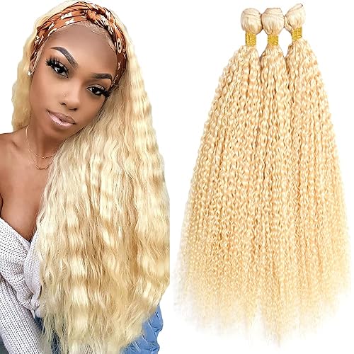 Cabello humano rizado rubio miel 613 paquetes de cabello humano de 16, 18, 20 pulgadas, cabello virgen brasileño sin procesar, suave y saludable,