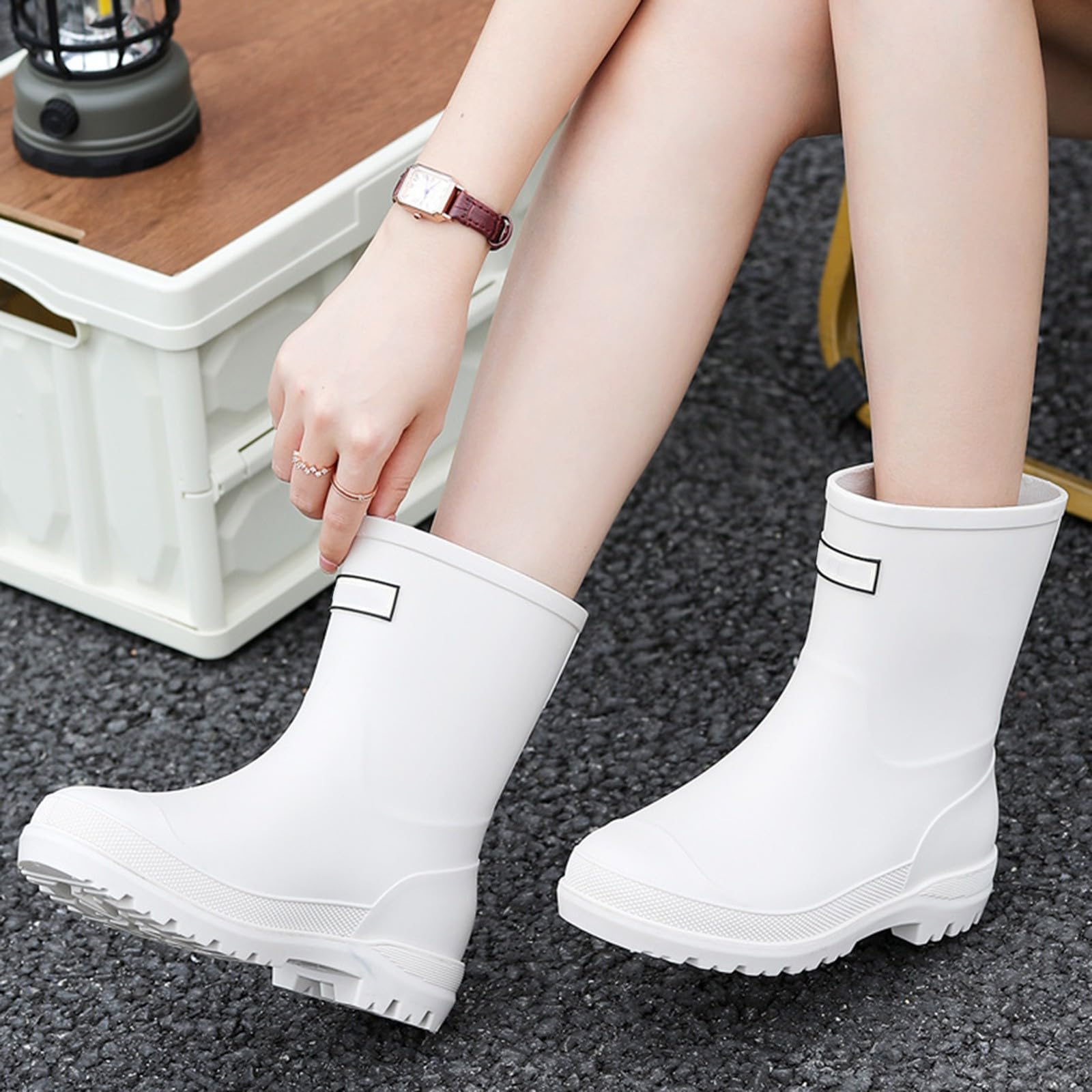 Botas de goma para mujer, botas de lluvia de media altura, botas de goma, impermeables, botines de Wellington, botines de goma, antideslizantes, para jardín, botas de lluvia, botas de lluvia, botas de