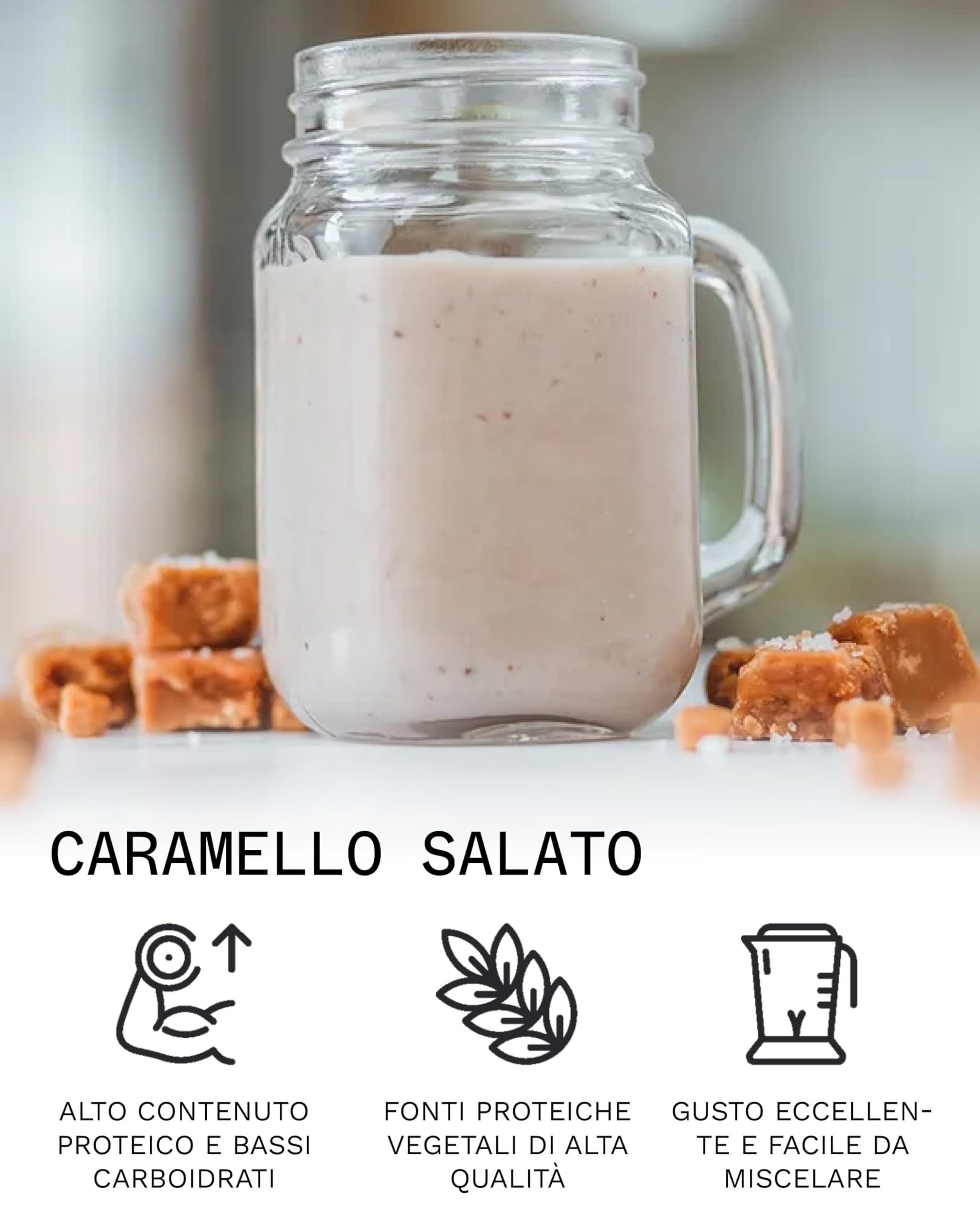 PhD Nutrition 100% Plant Protein in Polvere vegana 1kg Caramello Salato - Proteine vegane ad alto contenuto con 20g per porzione, 3,6g di BCAA, senza zuccheri e calorie ridotte.