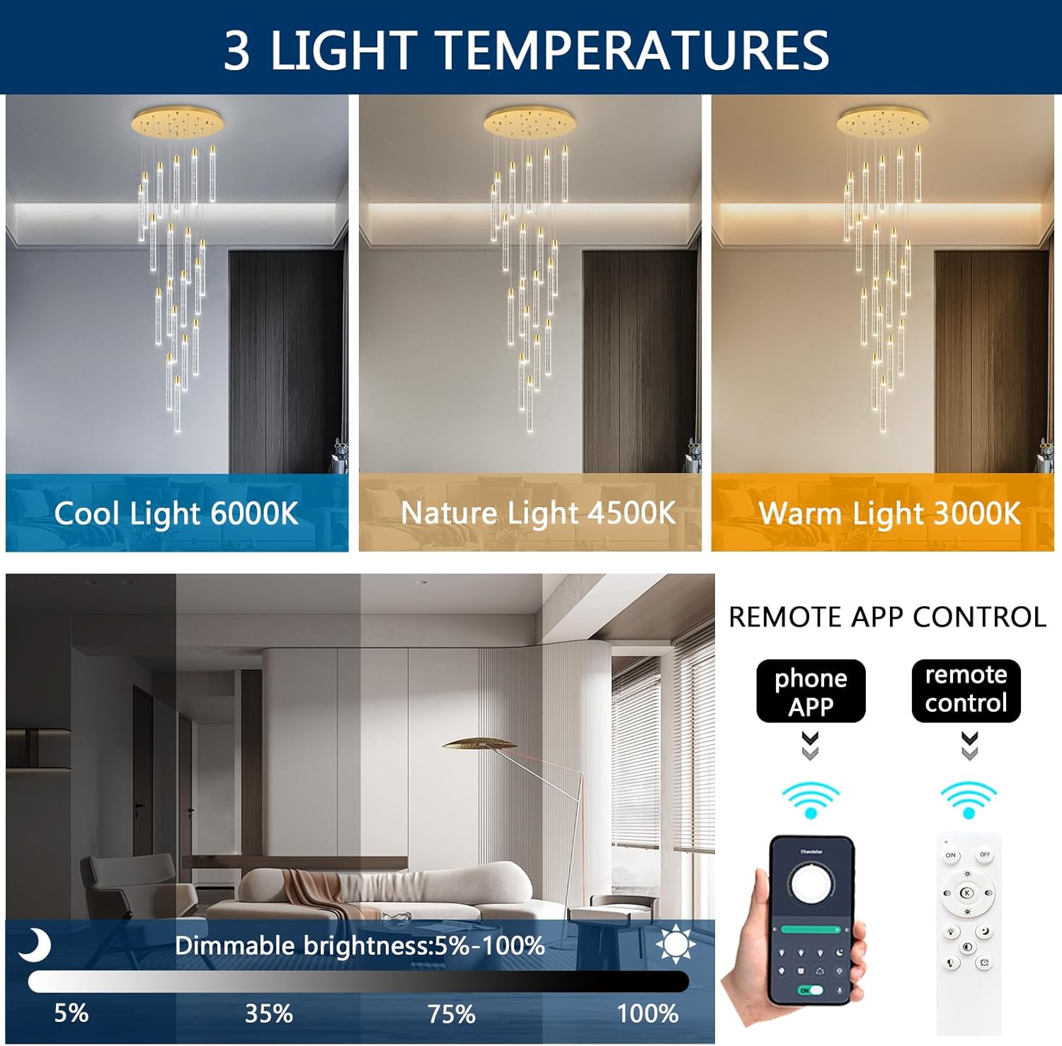19-Light Long Large Modern Led Crystal Chandeliers Modern Spiral Chandeliers High Ceilings Chandelier for Staircase Foyer Chrome