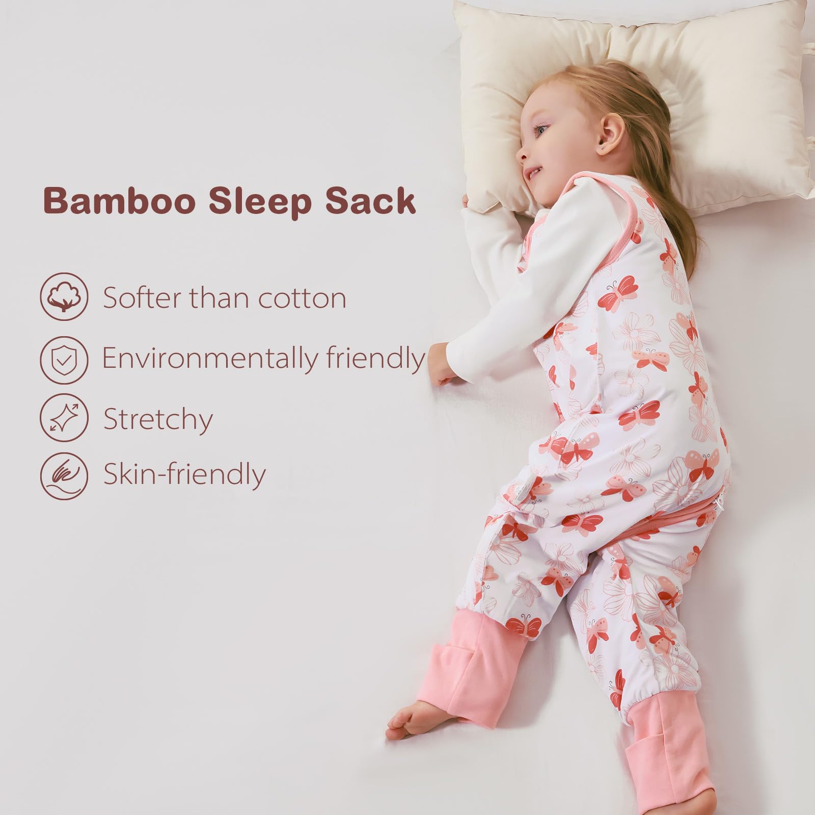 ToyaTec Baby Sleeping Bag with feet Super soft Rayon Made from Bamboo,Children's Bamboo fiber Sleeping Bag 2.5 Tog Autumn Winter Sleeping Blanket(Pink,M) - Image 3