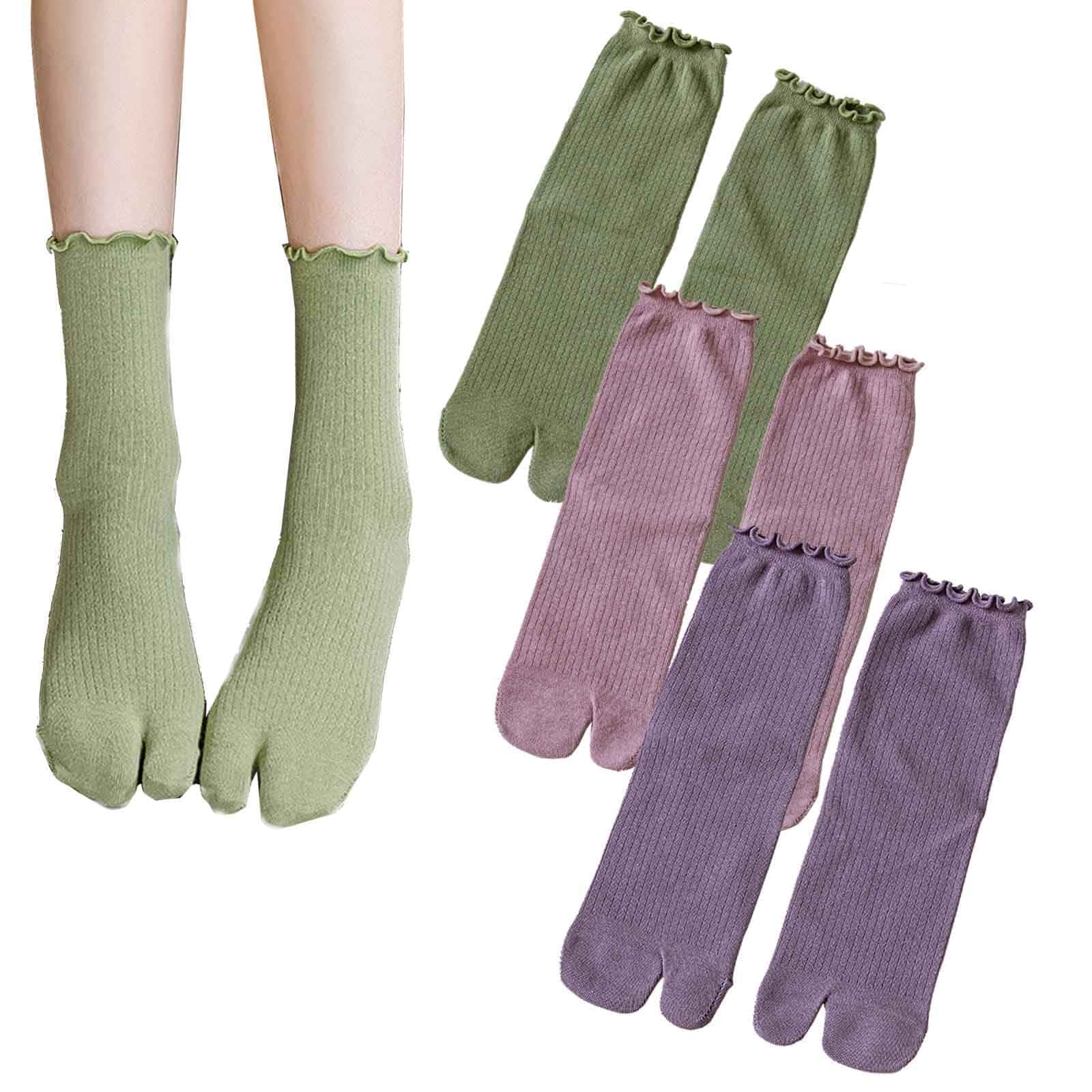 Yuyeran 3 Pairs Women Split Two Toe Socks Japanese Tabi Flip Flops Sandal Socks Ruffle Frilly Sports Casual Socks