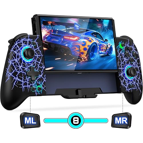 Gammeefy Hall Effect Joystick (No Drift) Switch Joypad for Nintendo Switch/OLED, Full-Size Grip Wireless Pro Controller with 9 Color Lights, Ideal for Those Who Prefer Handheld Mode, Game Boy Color